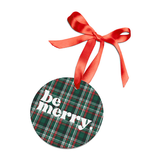 be merry Christmas Plaid Acrylic Ornament with Ribbon