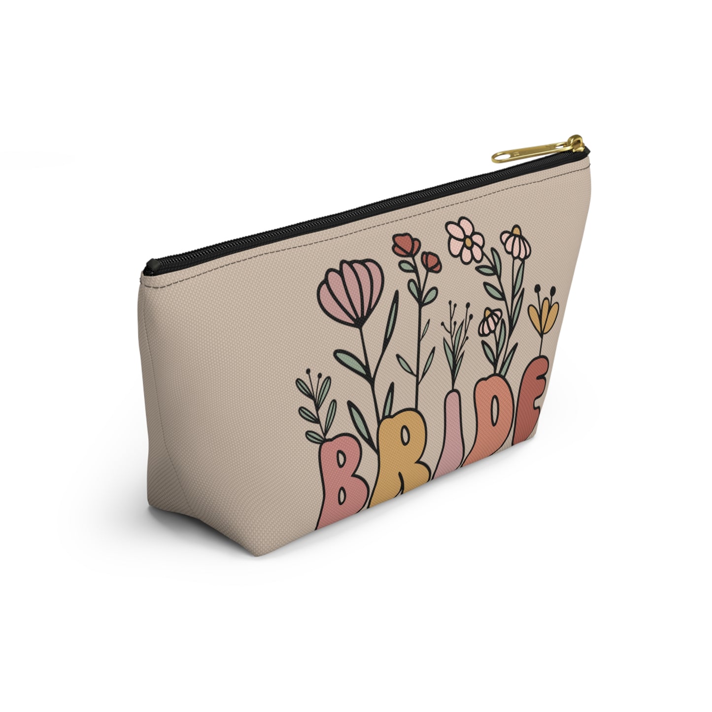 Retro Boho Bride Floral Print Design Accessory Pouch w T-bottom