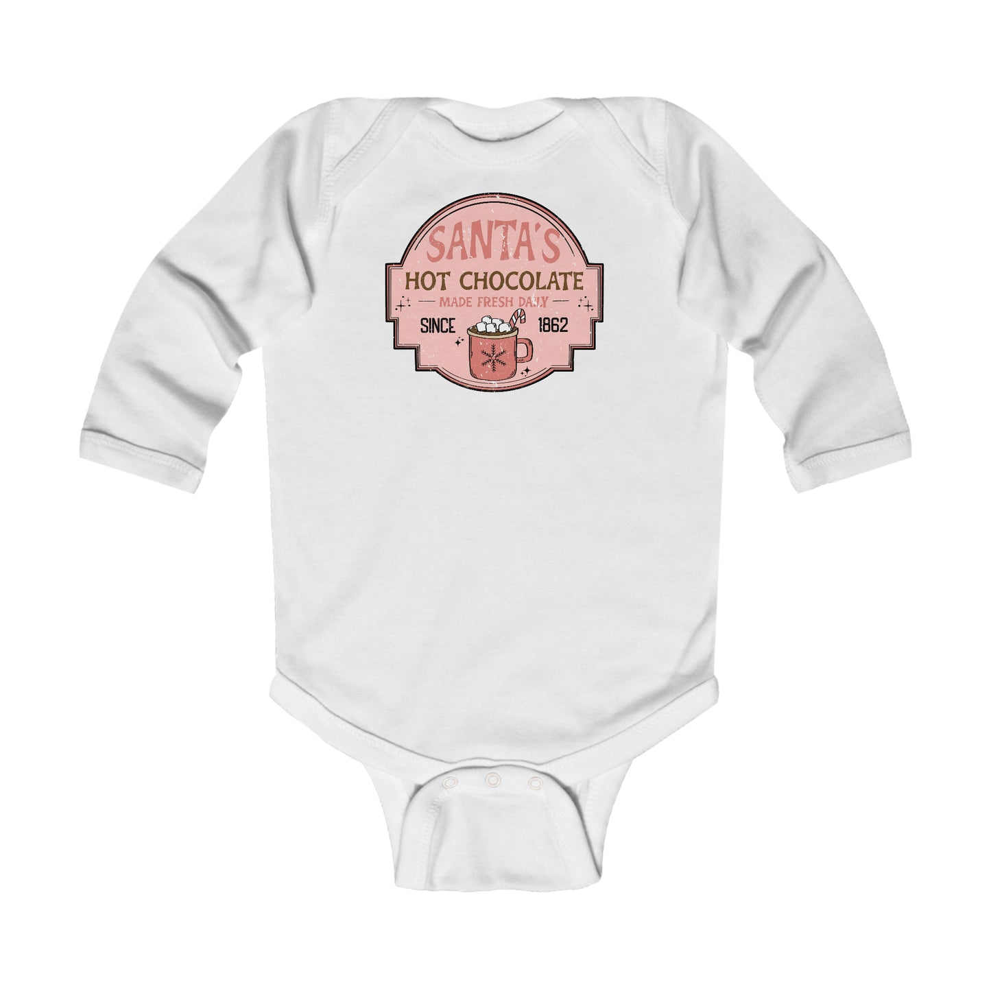 Santa's Hot Chocolate Christmas/ Holiday Infant Long Sleeve Bodysuit