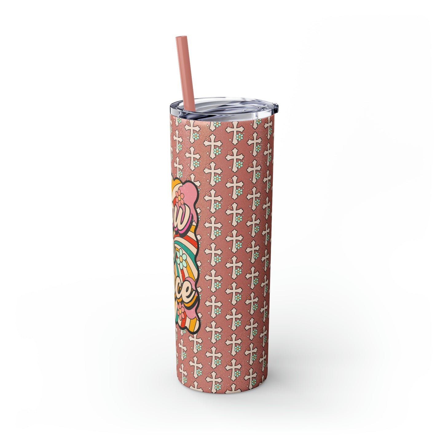 Grow in Grace with Daisy Crosses Christian Skinny Tumbler with Straw, 20oz