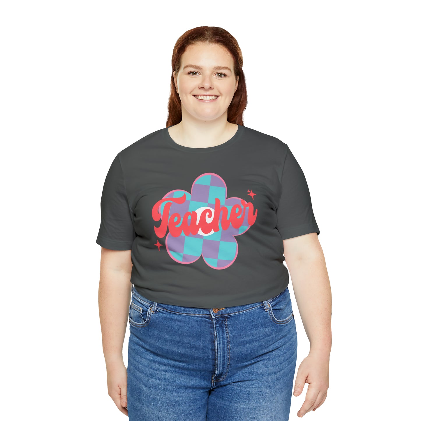 Purple and Blue Plaid Daisey Teacher T-Shirt