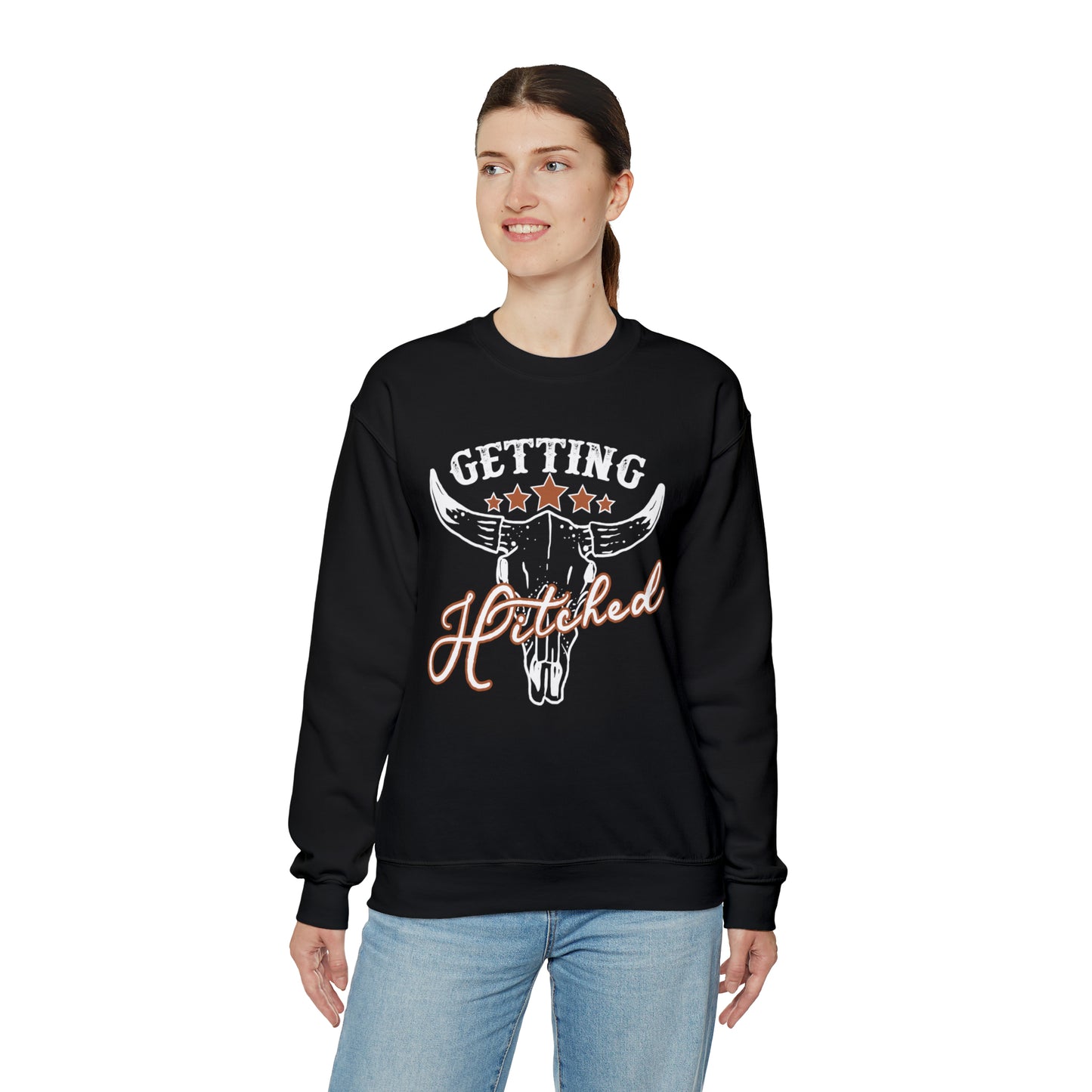 Vintage Getting Hitched Bride Unisex Heavy Blend™ Crewneck Sweatshirt - White Ink