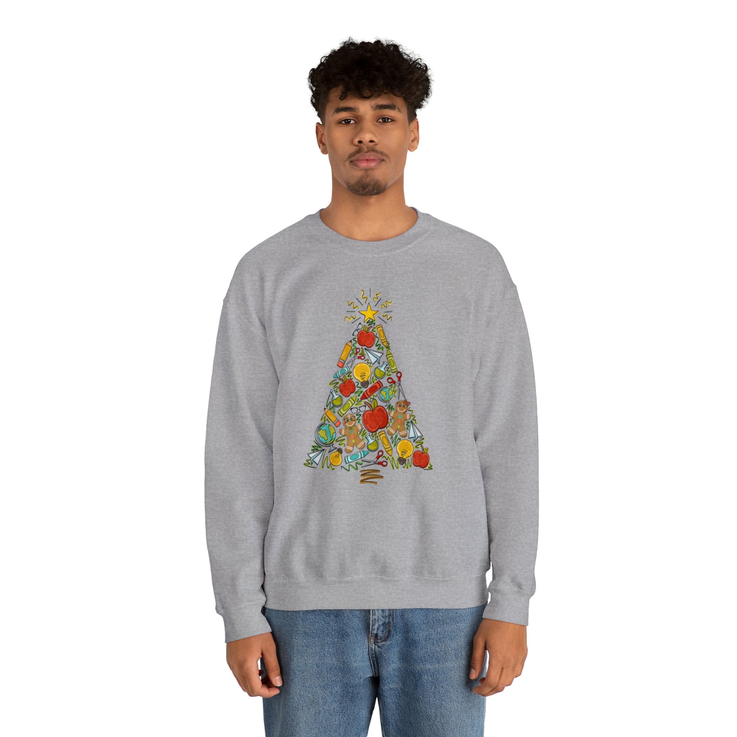 Teacher Supplies Christmas Tree Heavyweight Crewneck Sweatshirt