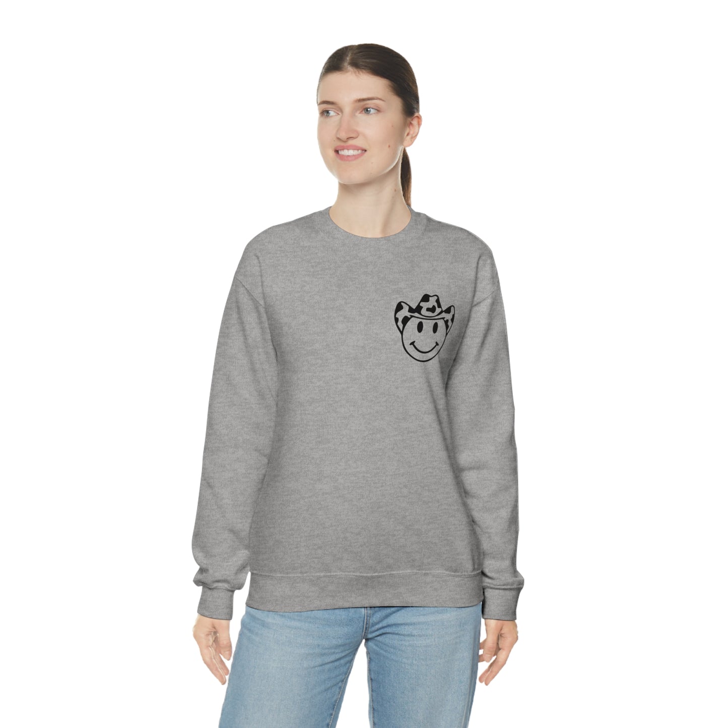 "Smiley Face HOWDY" (Front and Back Design) - Unisex Heavy Blend™ Crewneck Sweatshirt