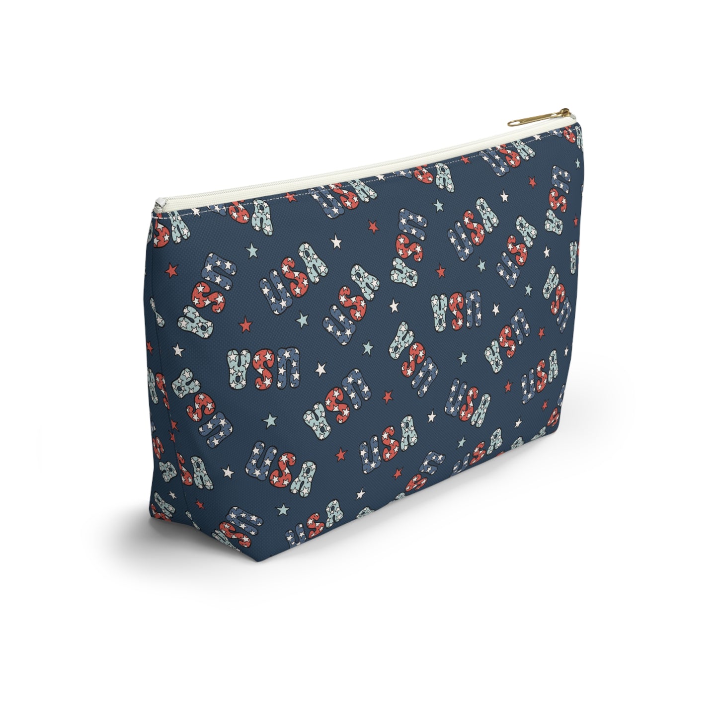 USA America 4th of July USA Stars Red, White and Blue Print Design Accessory Pouch w T-bottom