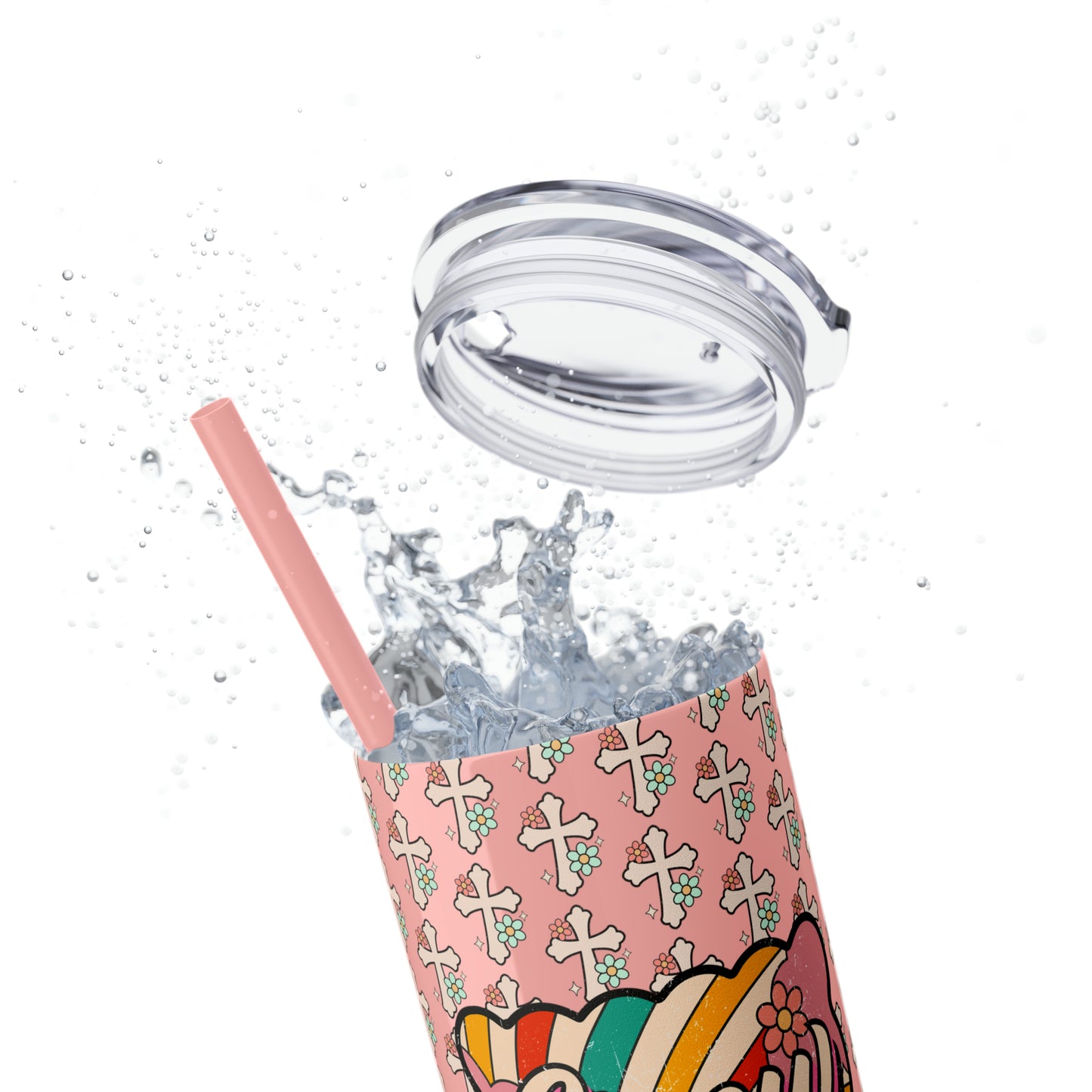 Grow in Grace with Daisy Crosses Christian Skinny Tumbler with Straw, 20oz