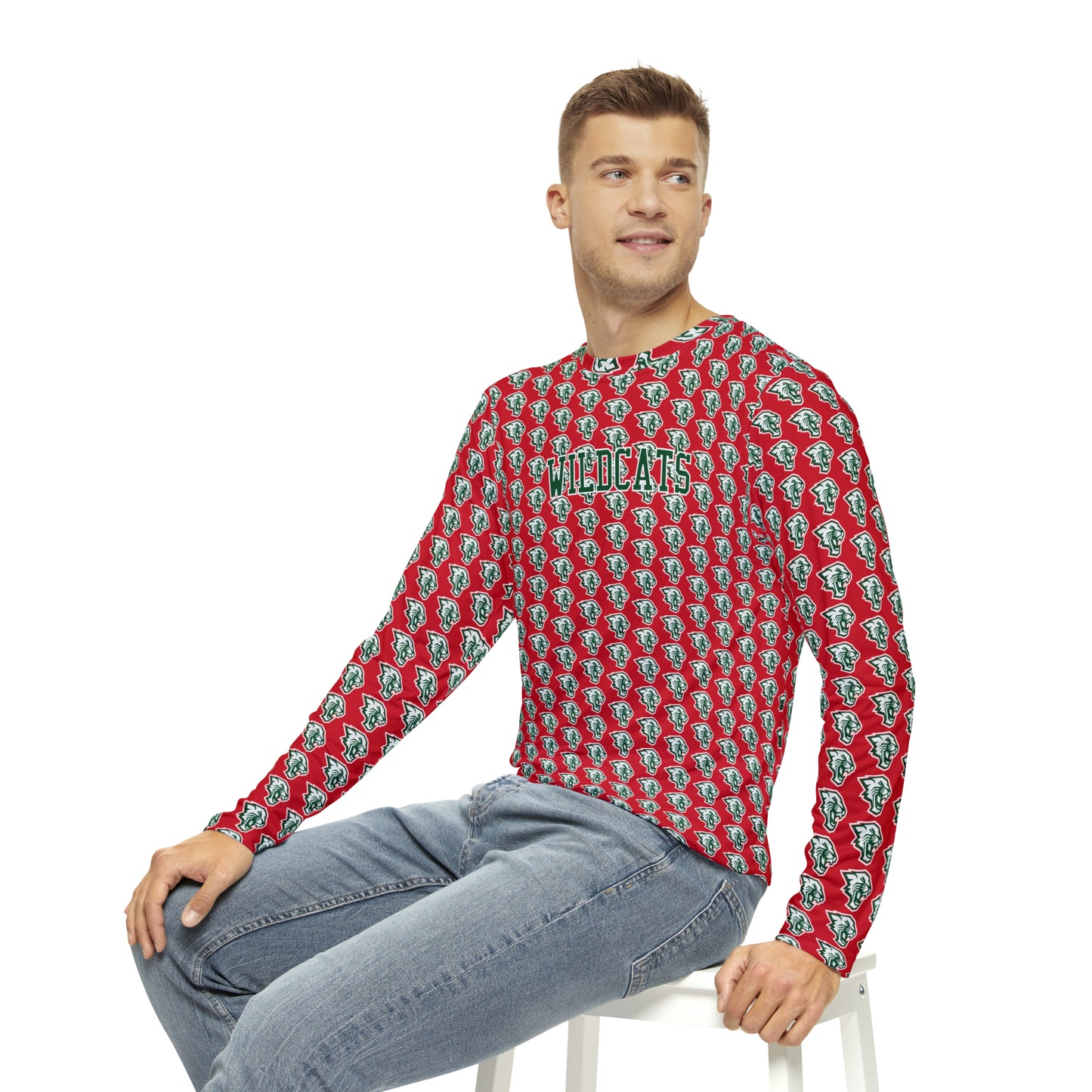 Salem Wildcats Pattern Men's Long Sleeve Shirt - Red