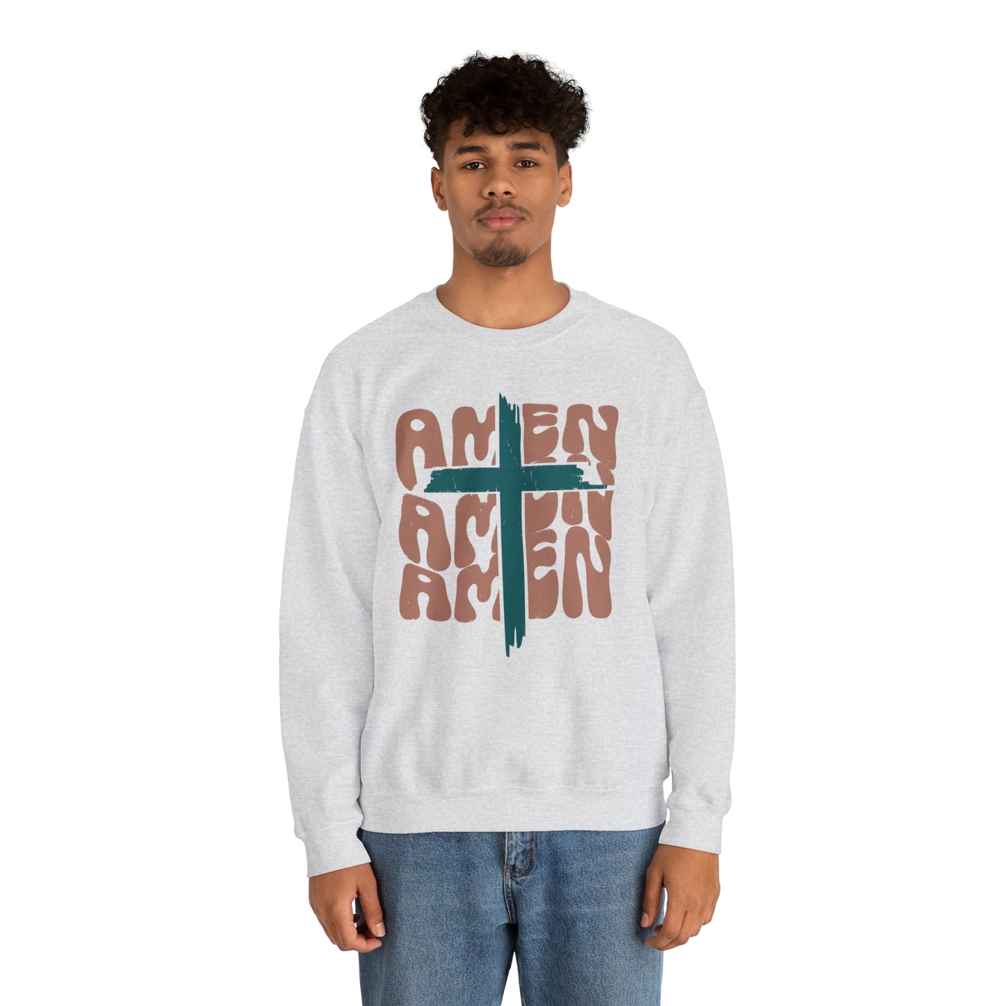 Vintage Amen Amen Amen with Cross Design Boho Color Print Heavy Blend™ Crewneck Sweatshirt