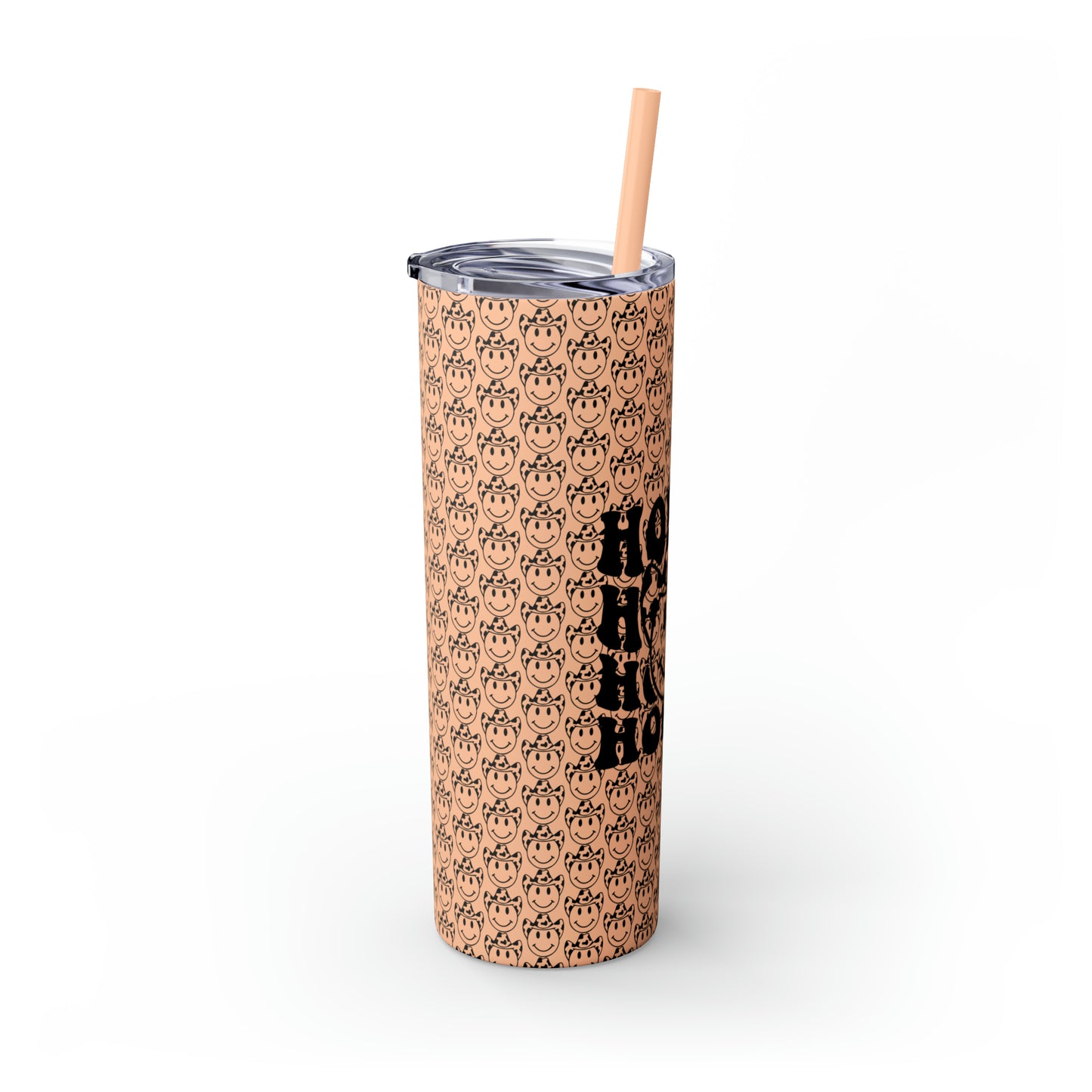 Howdy Howdy Howdy Smiley Face with Cowboy Hat Skinny Tumbler with Straw, 20oz