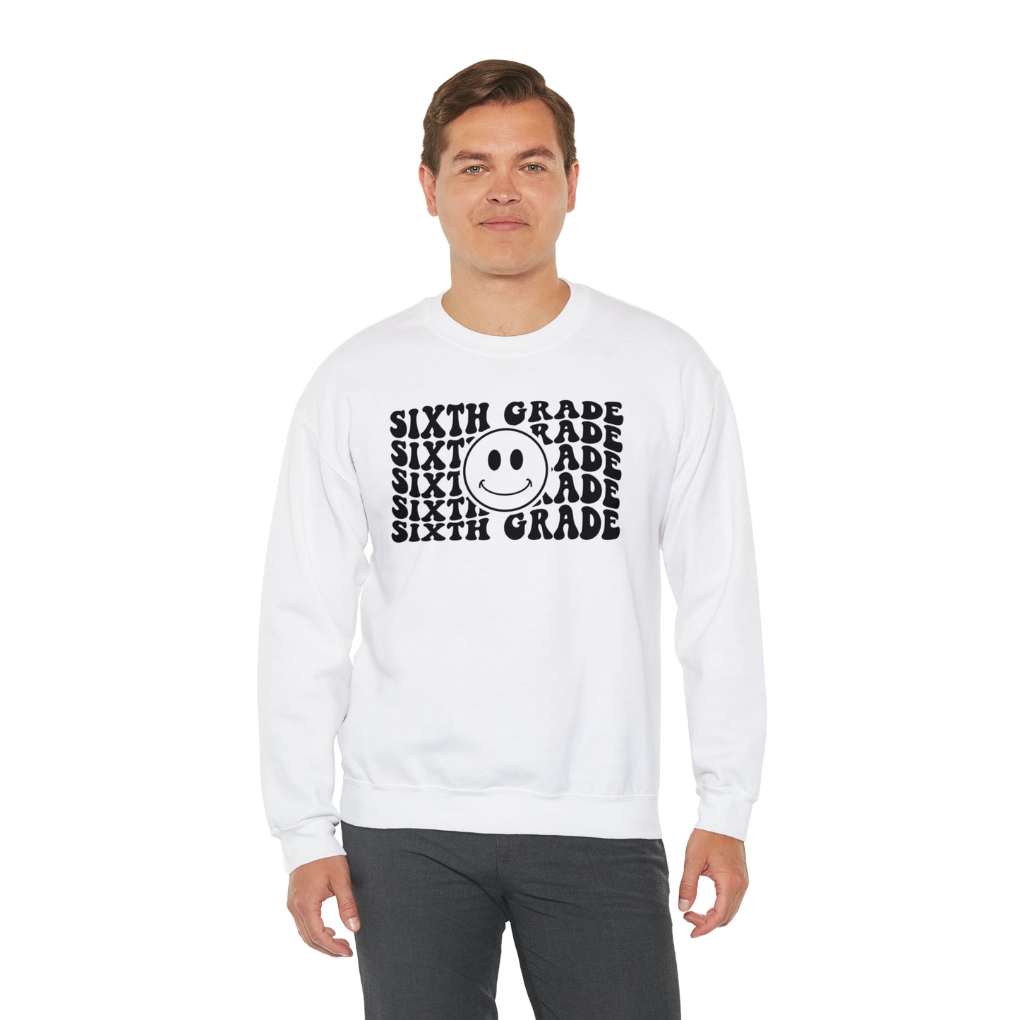 6th Grade Smiley Face Black Logo Unisex Heavy Blend™ Crewneck Sweatshirt