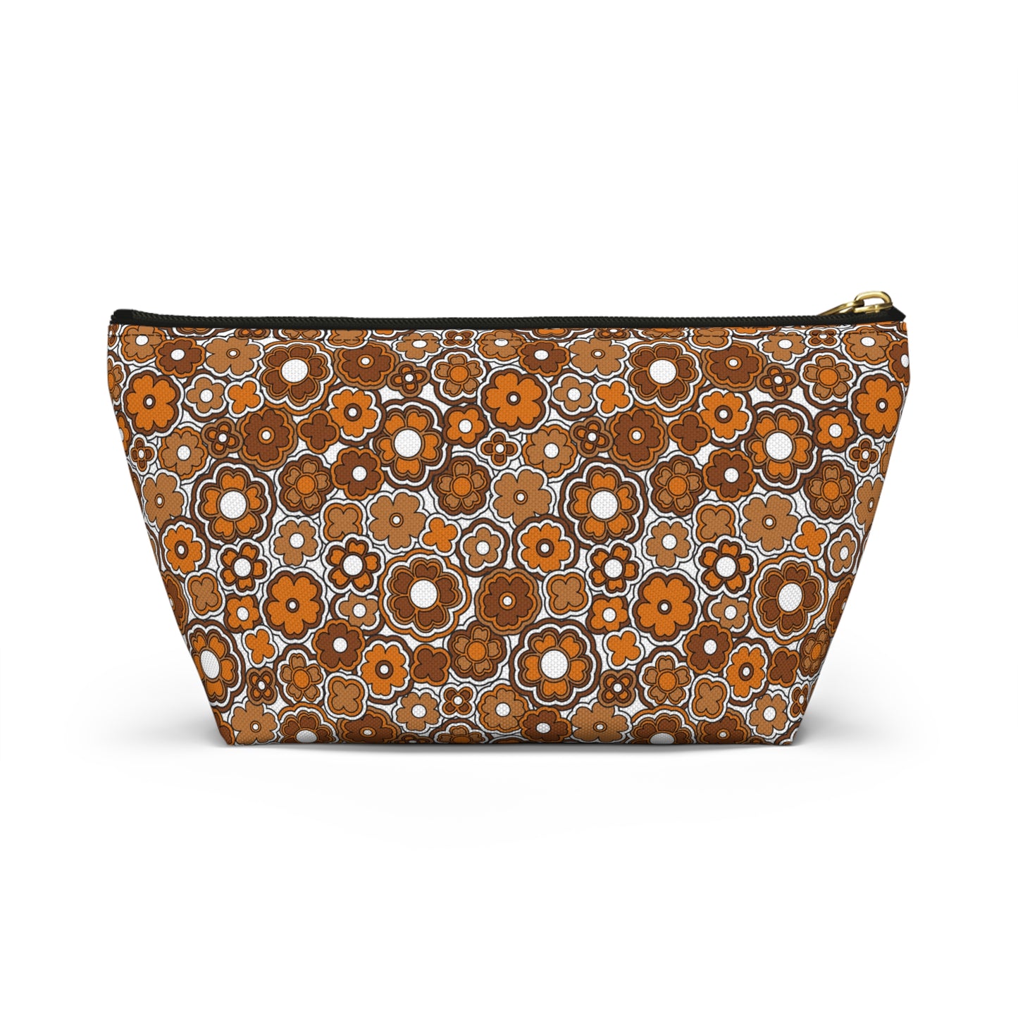 Flower Power Retro Brown Floral Print Design  Accessory Pouch w T-bottom
