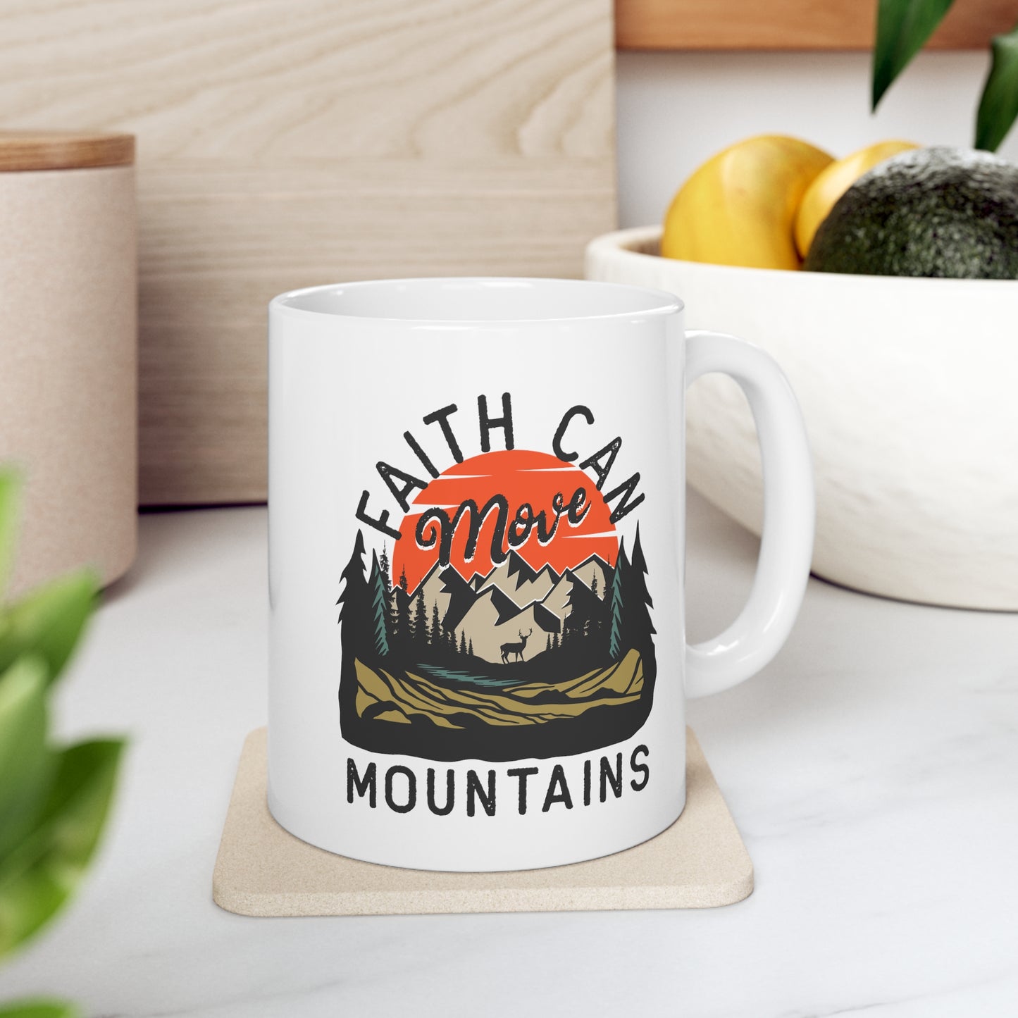 Faith Can Move Mountains Christian Ceramic Mug 11oz - White