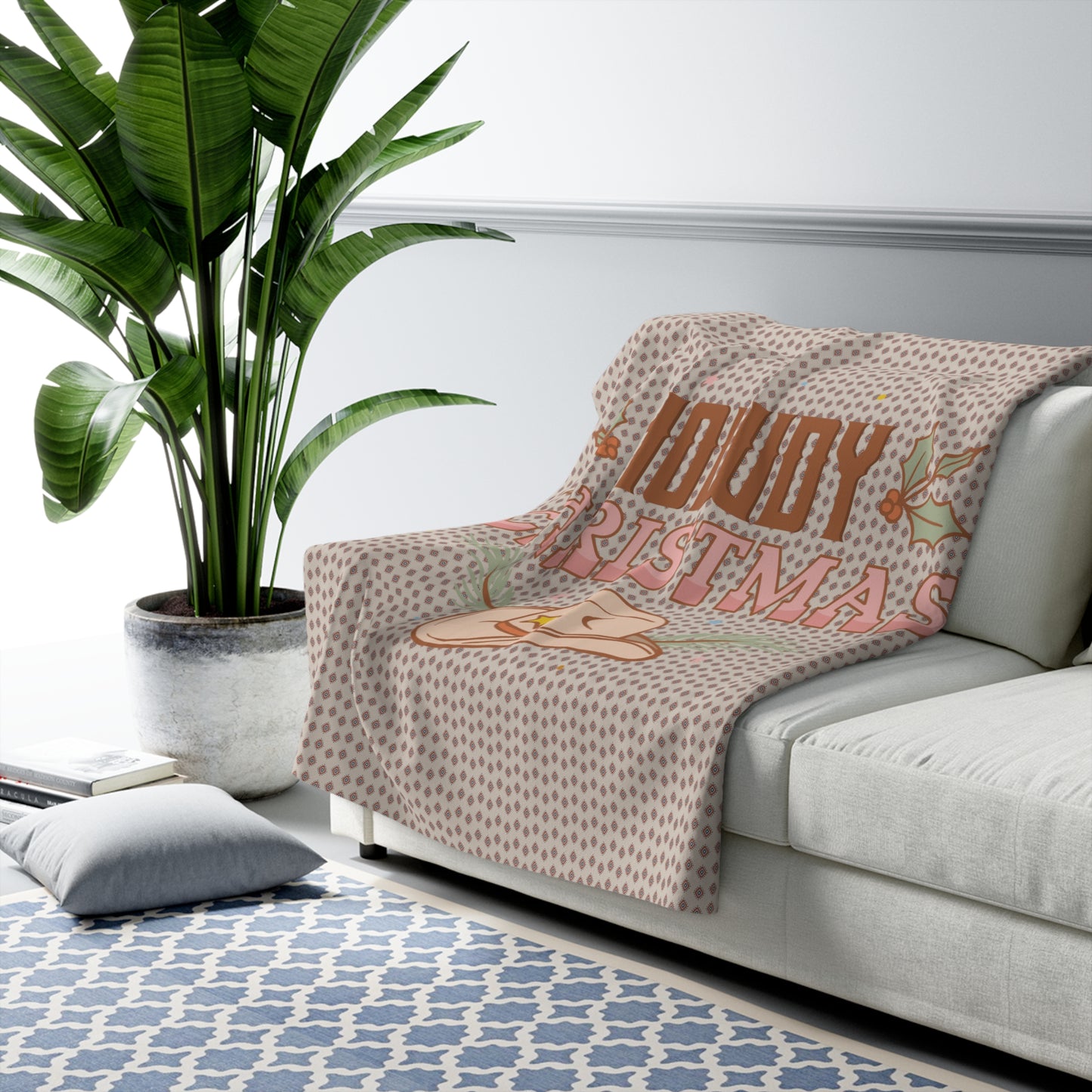 Howdy Christmas Diamond Pattern Sherpa Fleece Blanket