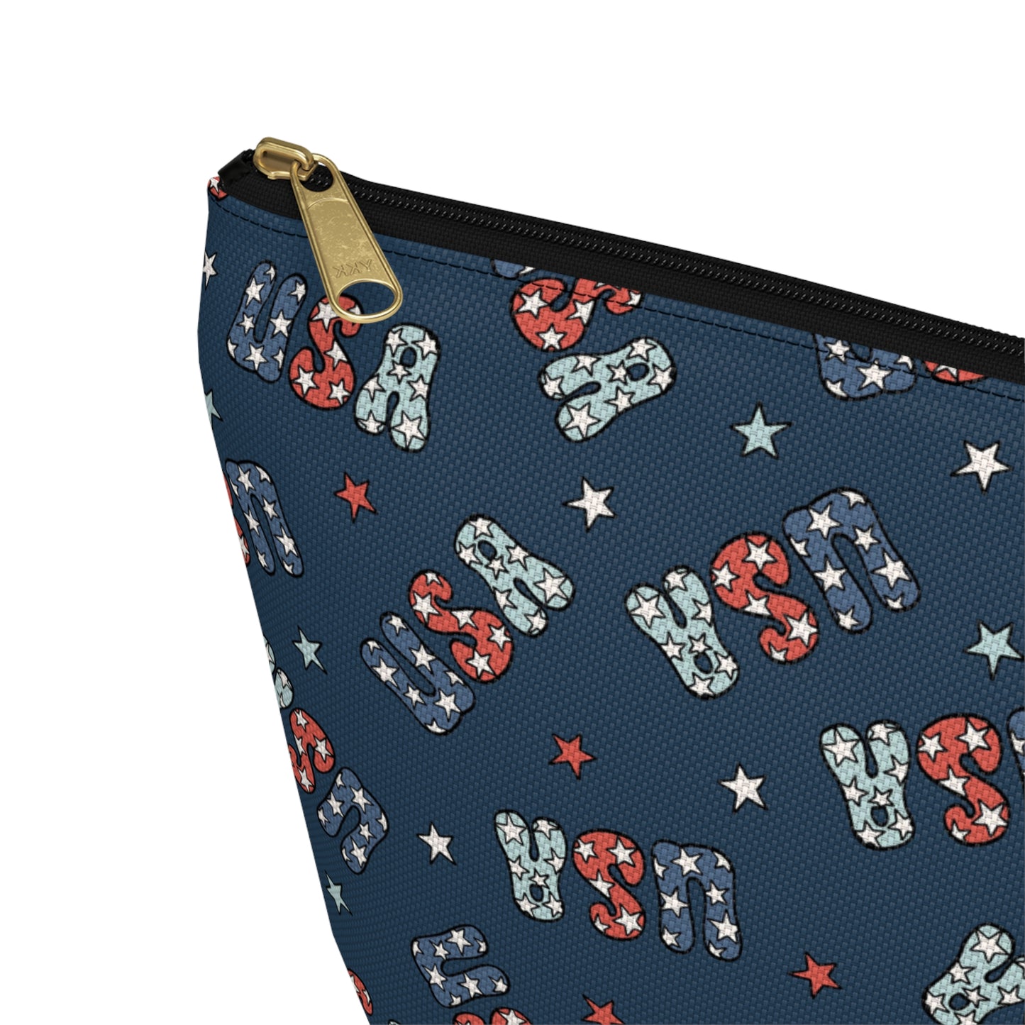 USA America 4th of July USA Stars Red, White and Blue Print Design Accessory Pouch w T-bottom
