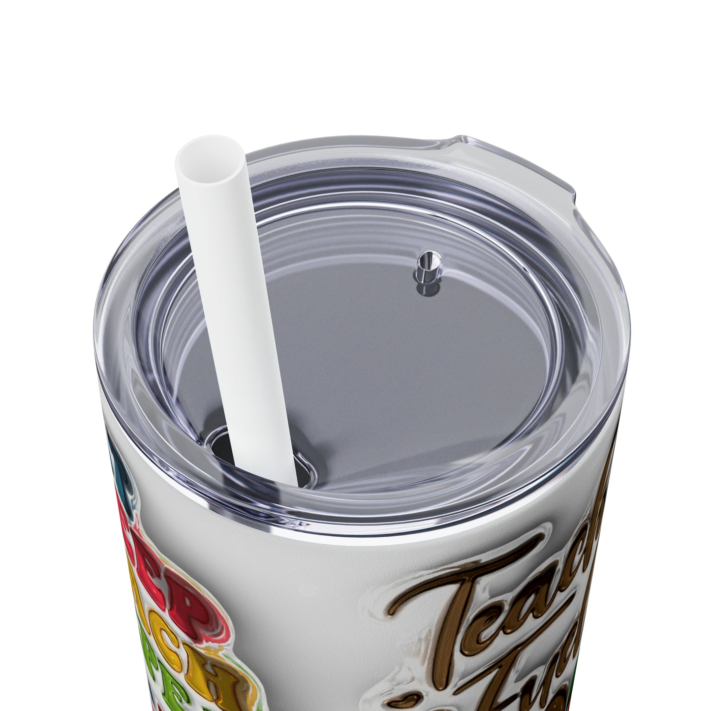 A+ Teacher Quotes Collage Skinny Tumbler with Straw, 20oz