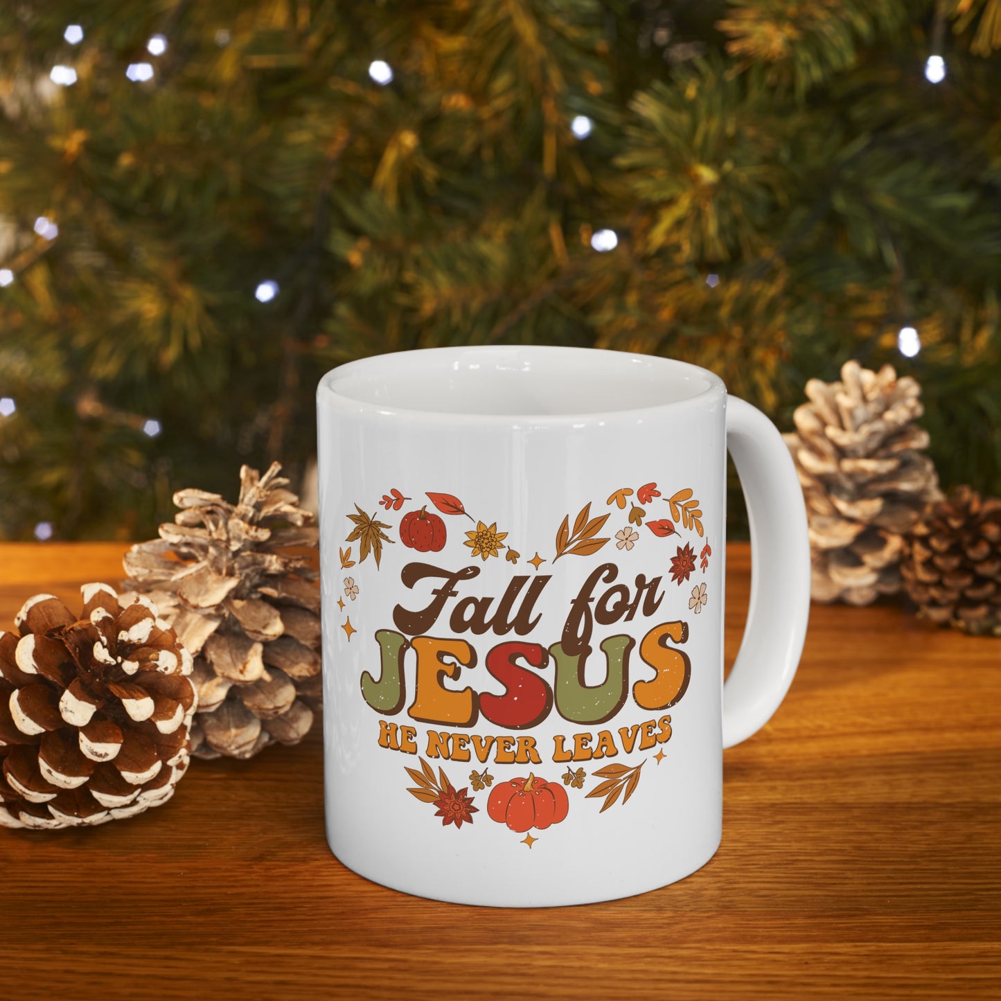 Fall for Jesus Heart Made of Leaves Ceramic Mug 11oz