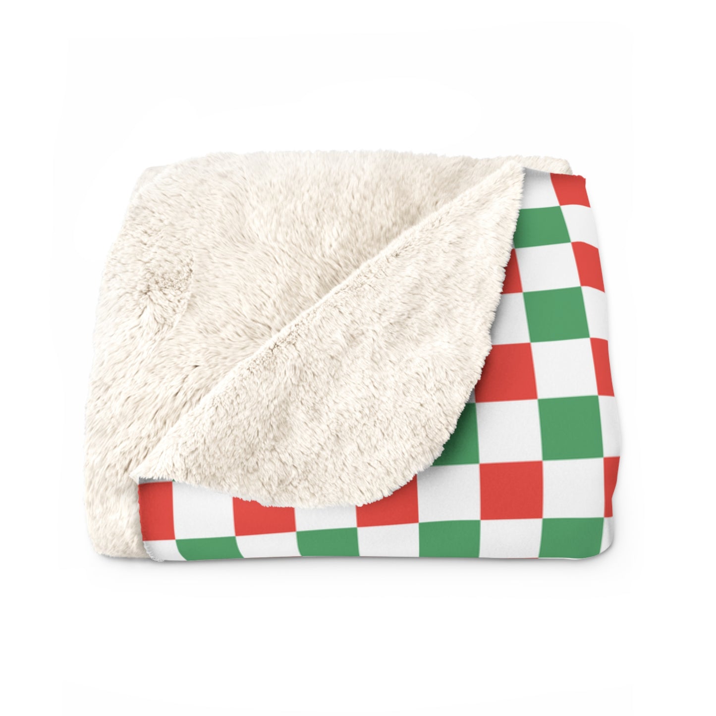 Red and Green Christmas Checkerboard Sherpa Fleece Blanket