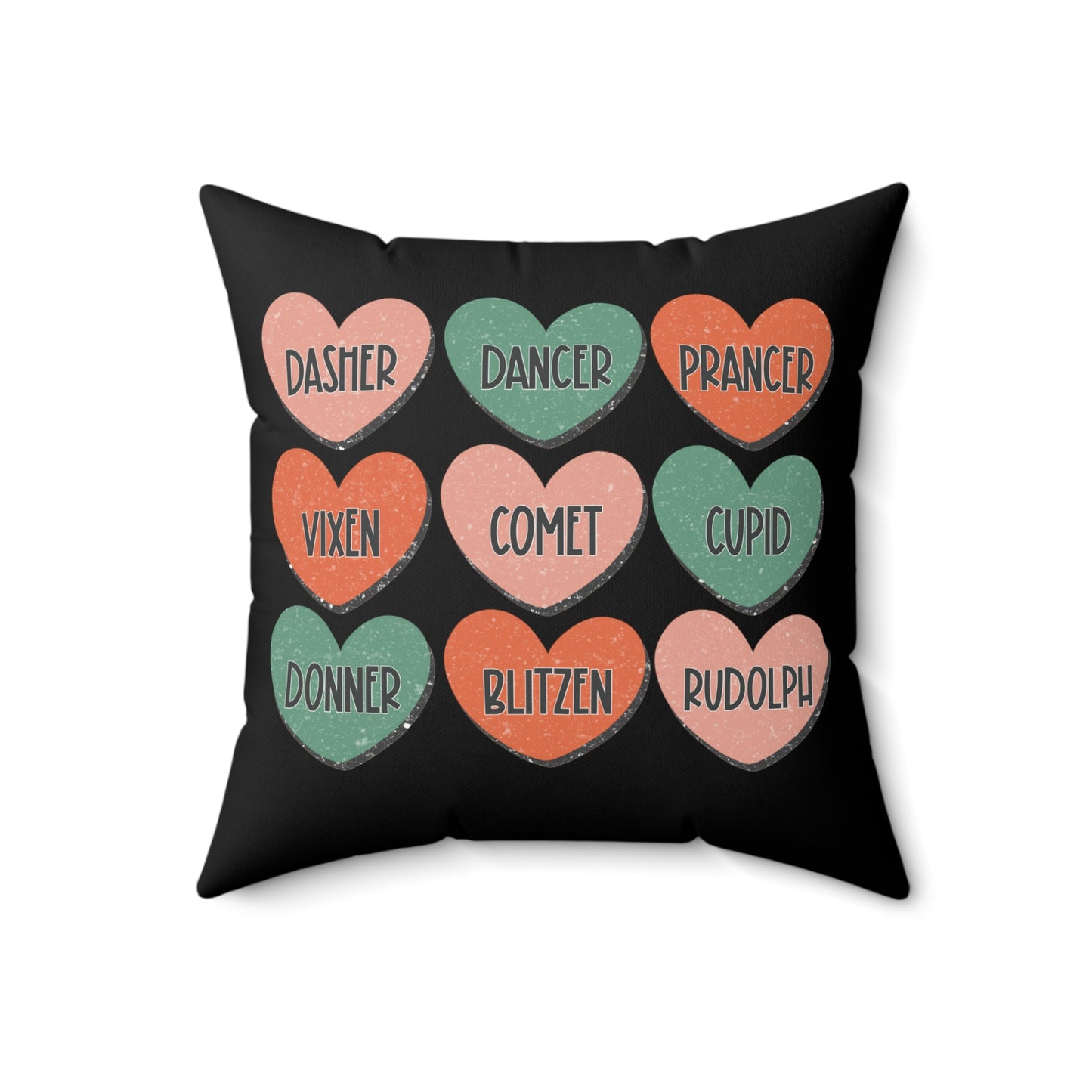 Santa's Reindeer Hearts Christmas/ Holiday Polyester Square Pillow