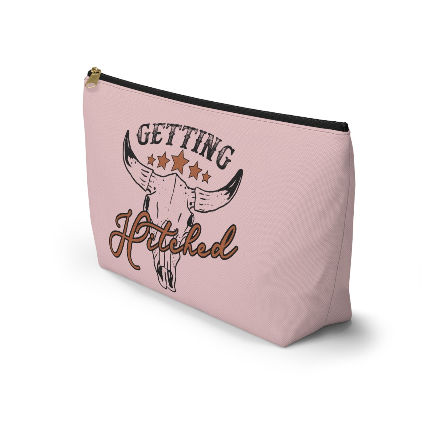 Rustic Country Light Pink Getting Hitched Print Design Accessory Pouch w T-bottom