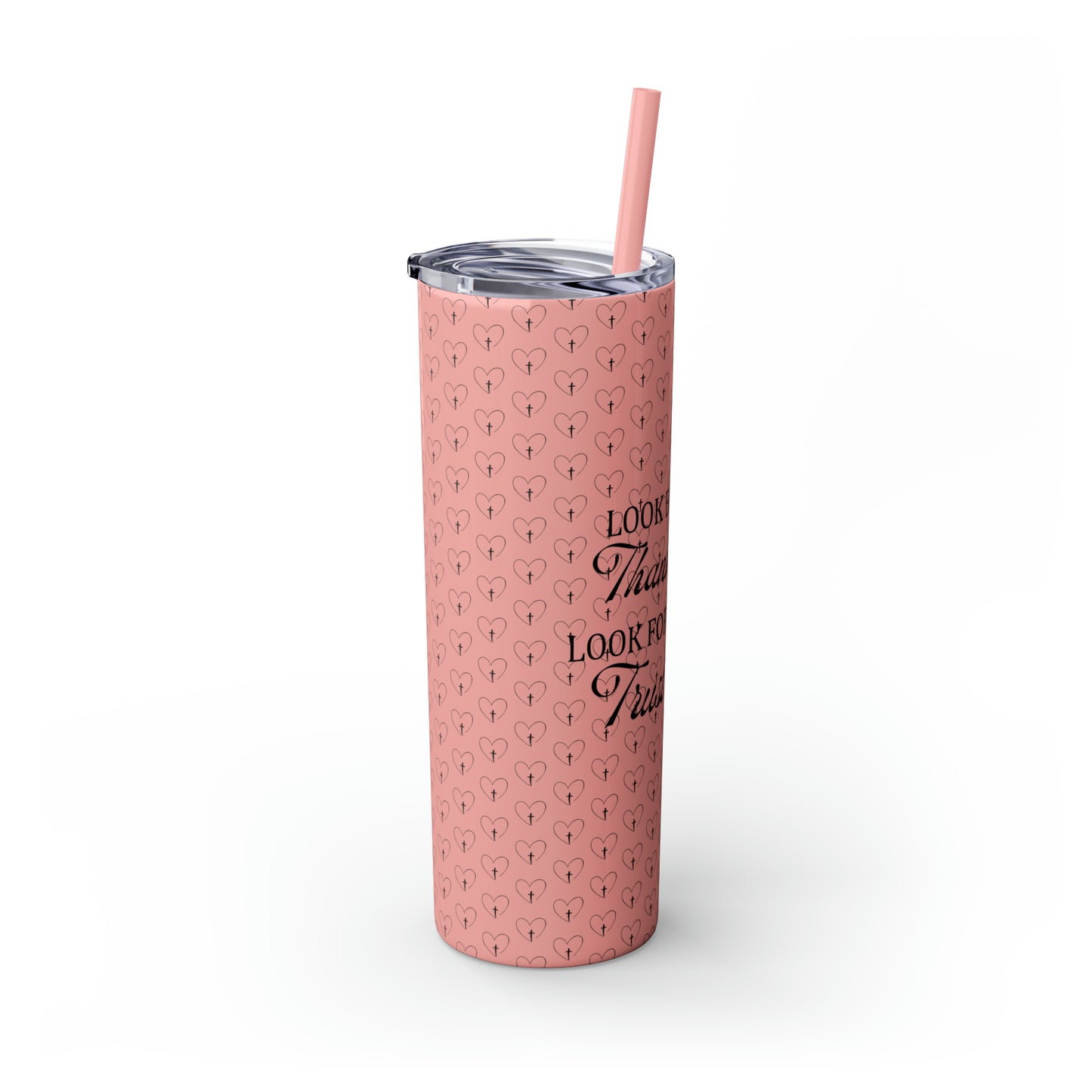 Look Back and Thank God Look Forward and Trust God Christian Skinny Tumbler with Straw, 20oz