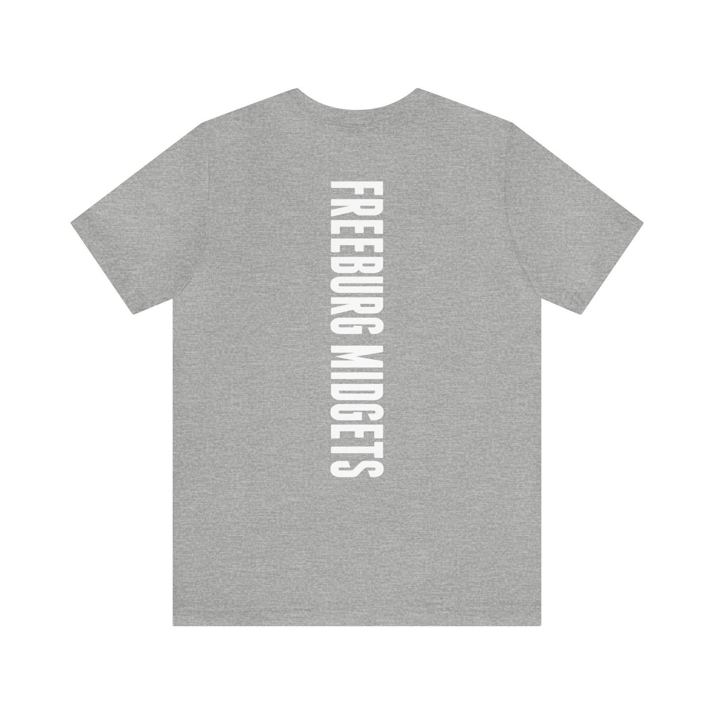 Front and Back Design - Varsity F Vertical Freeburg Midgets Logo Bella Jersey Short Sleeve Tee (Unisex)