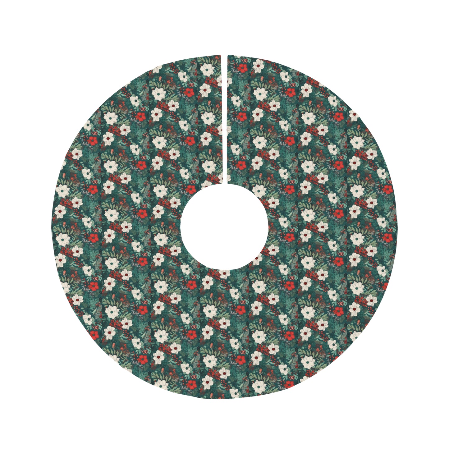 White Flower Christmas Botanical Round Tree Skirt