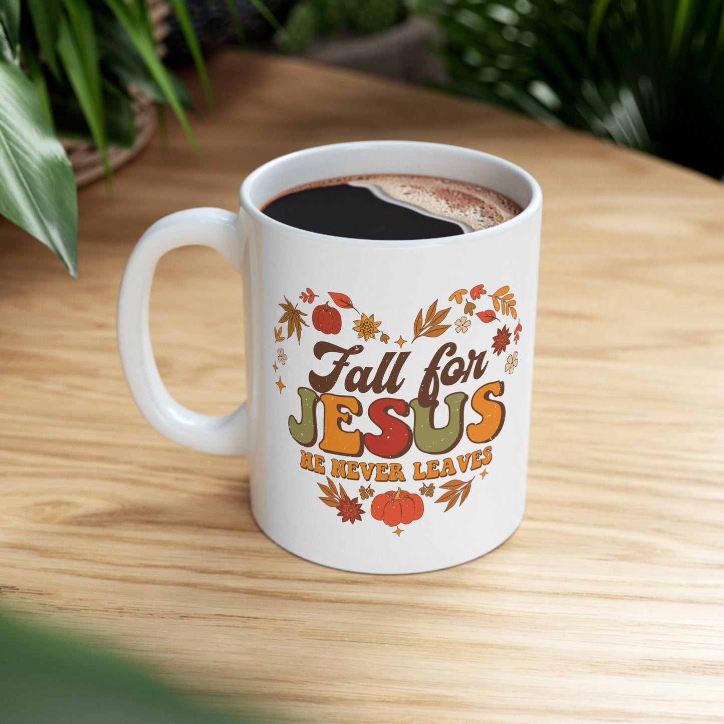 Fall for Jesus Heart Made of Leaves Ceramic Mug 11oz