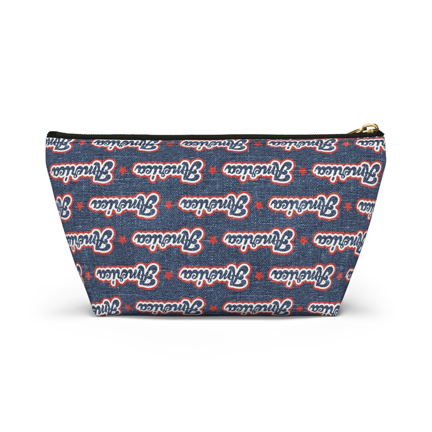 USA Retro American Red and Blue Linen Print Design Accessory Pouch w T-bottom