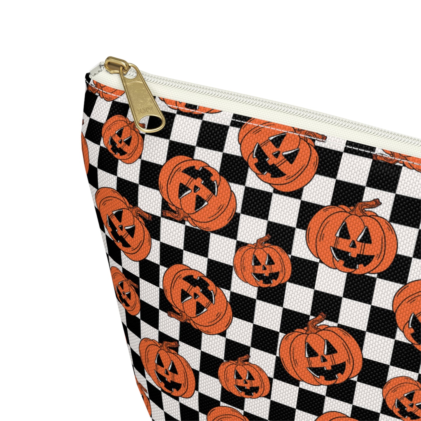 Jack-O-Lantern Pumpkin Checkerboard Halloween Accessory Pouch w T-bottom
