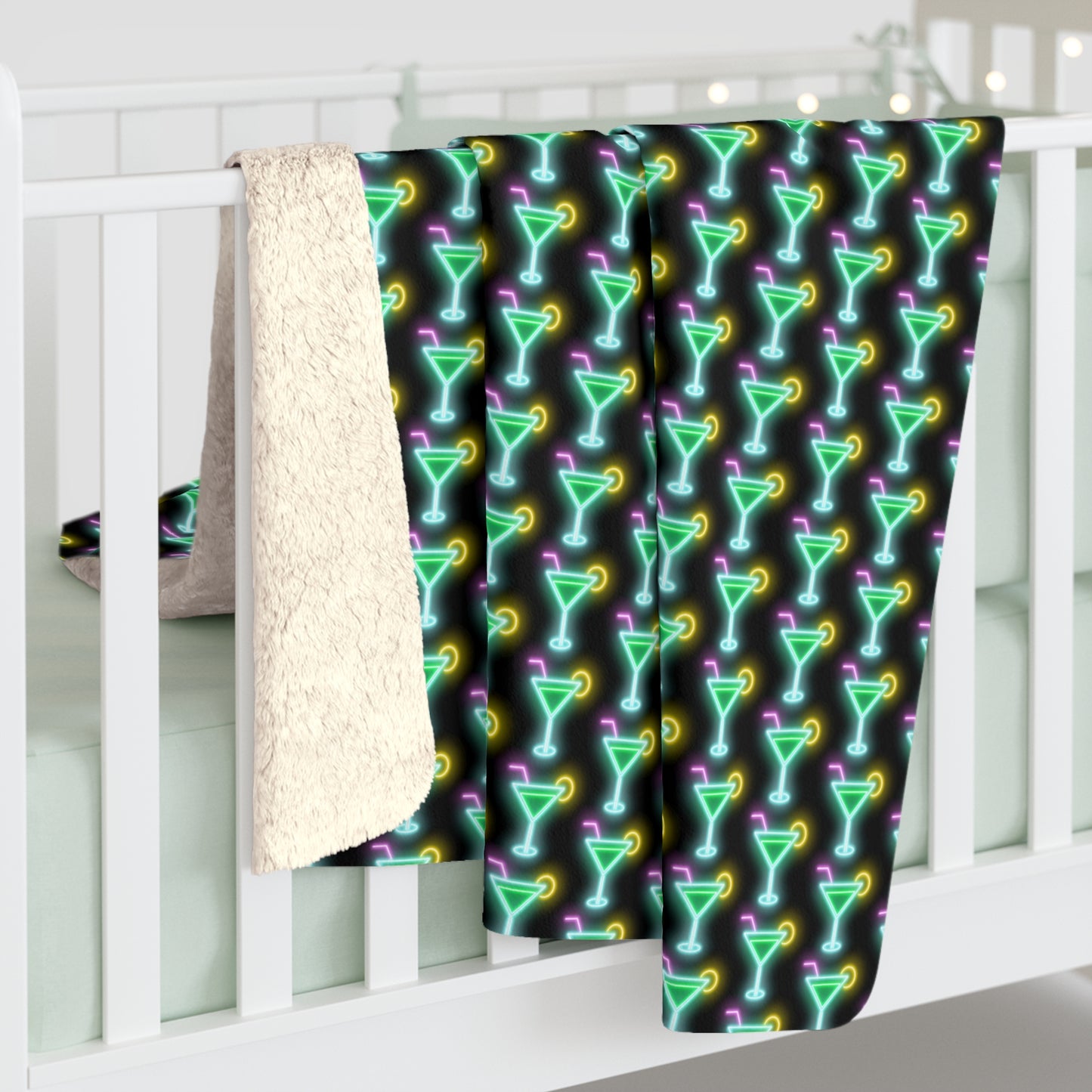 Party Birthday Drink Neon Cocktail Pattern Design Sherpa Fleece Blanket