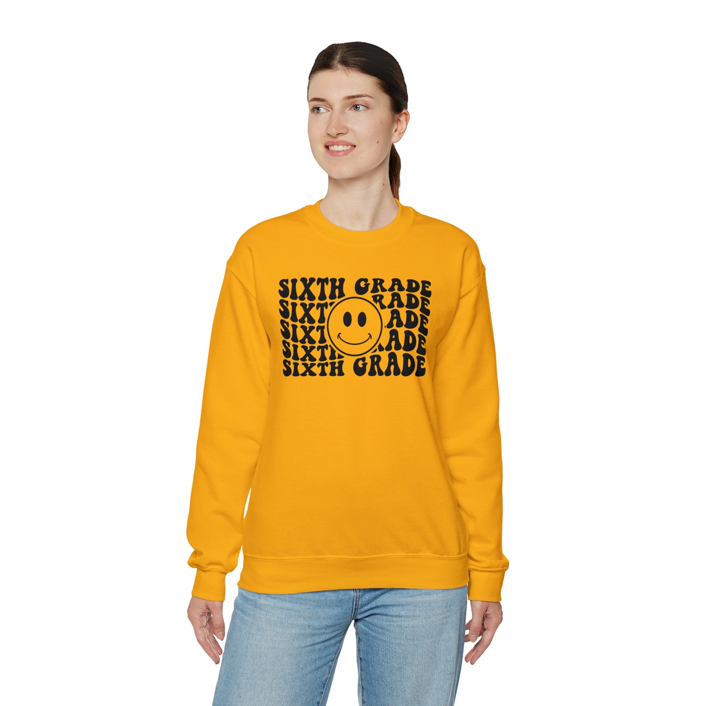 6th Grade Smiley Face Black Logo Unisex Heavy Blend™ Crewneck Sweatshirt