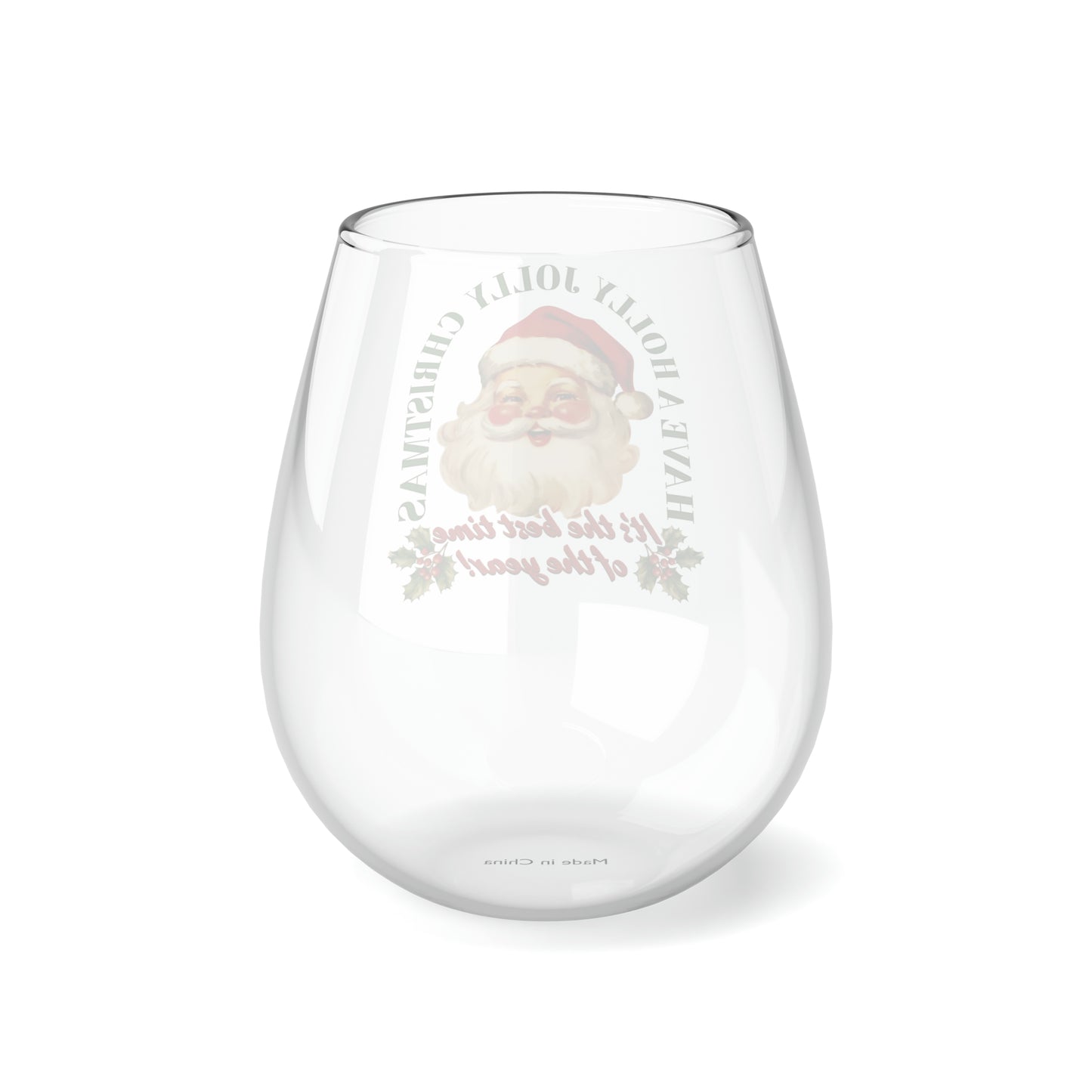 Have a Holly Jolly Christmas Arched Classic Santa Stemless Wine/ Glass, 11.75oz