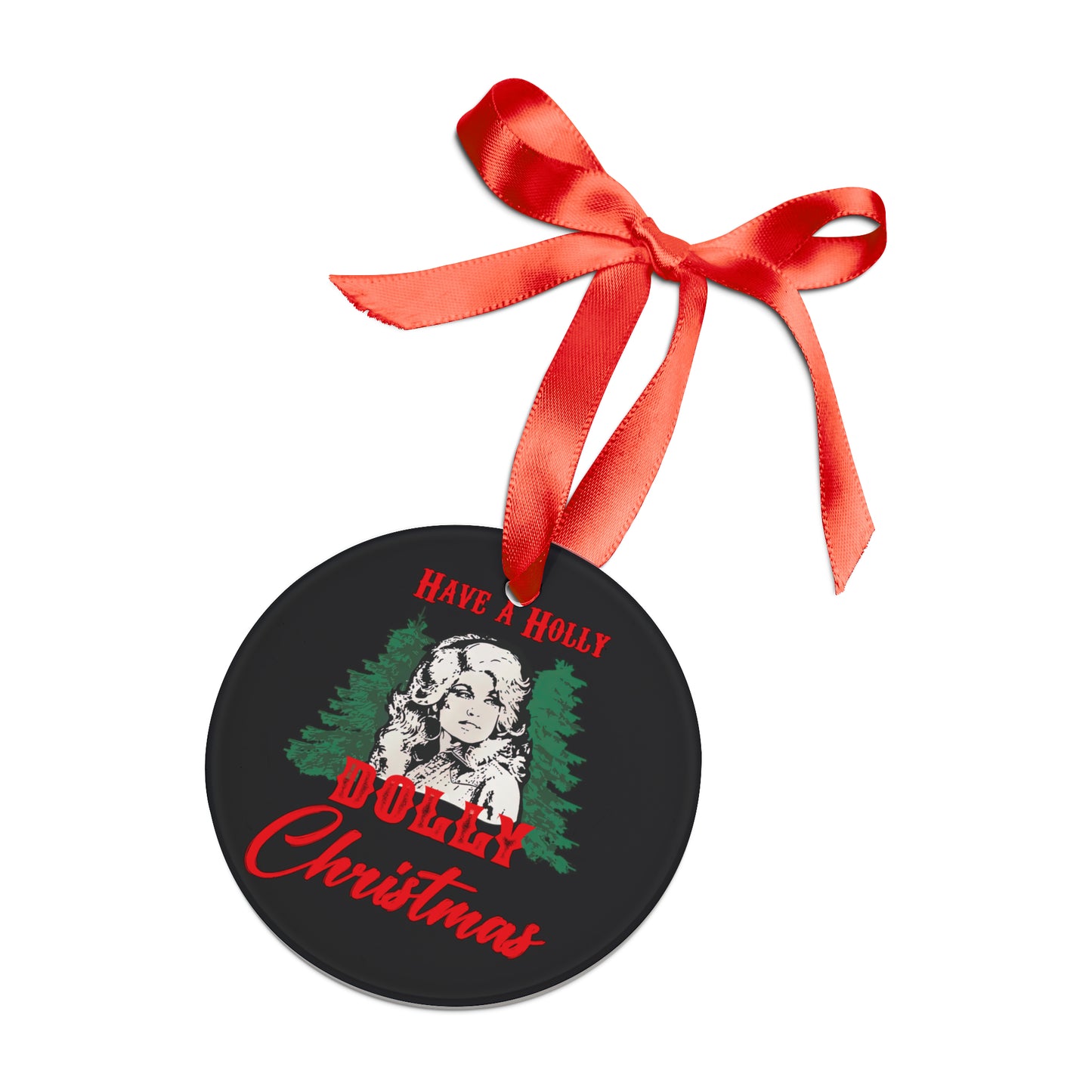 Have a Holly Dolly Christmas Arched Classic Santa Acrylic Ornament with Ribbon