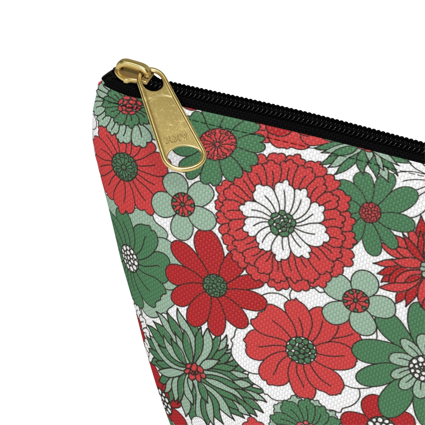 Retro Floral Christmas Red and Green Print Design Accessory Pouch w T-bottom