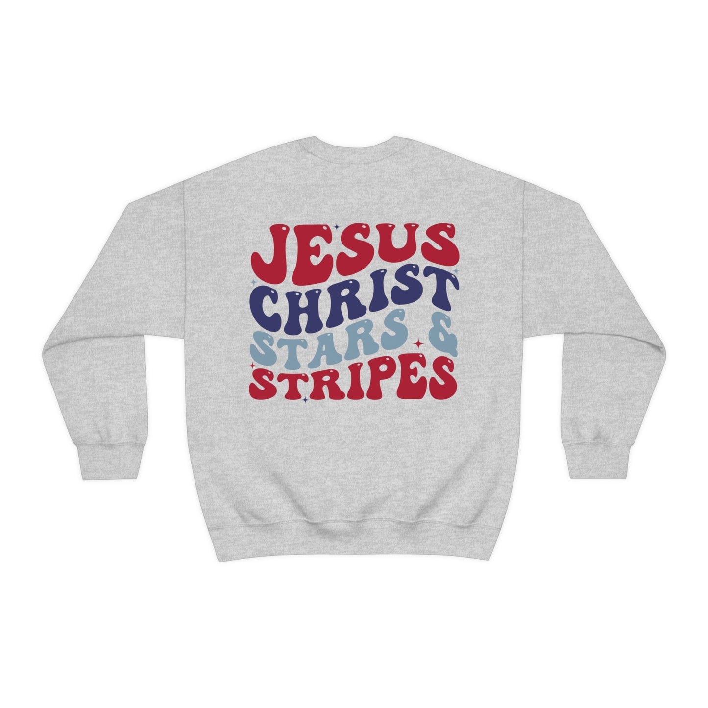 "Jesus Christ and Stars and Stripes" (Front & Back Design) - Unisex Heavy Blend™ Crewneck Sweatshirt