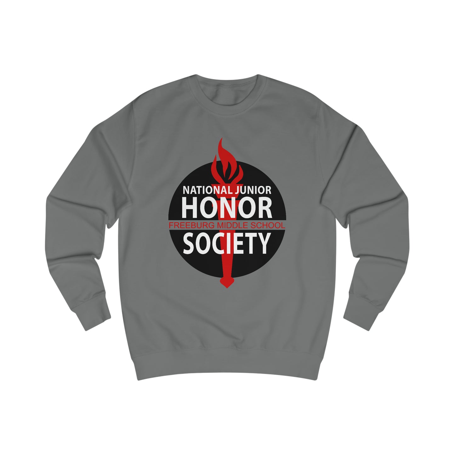 Freeburg Middle School Black Red and White NJHS National Junior Honor Society Red Torch Logo Unisex Heavy Blend™ Crewneck Sweatshirt