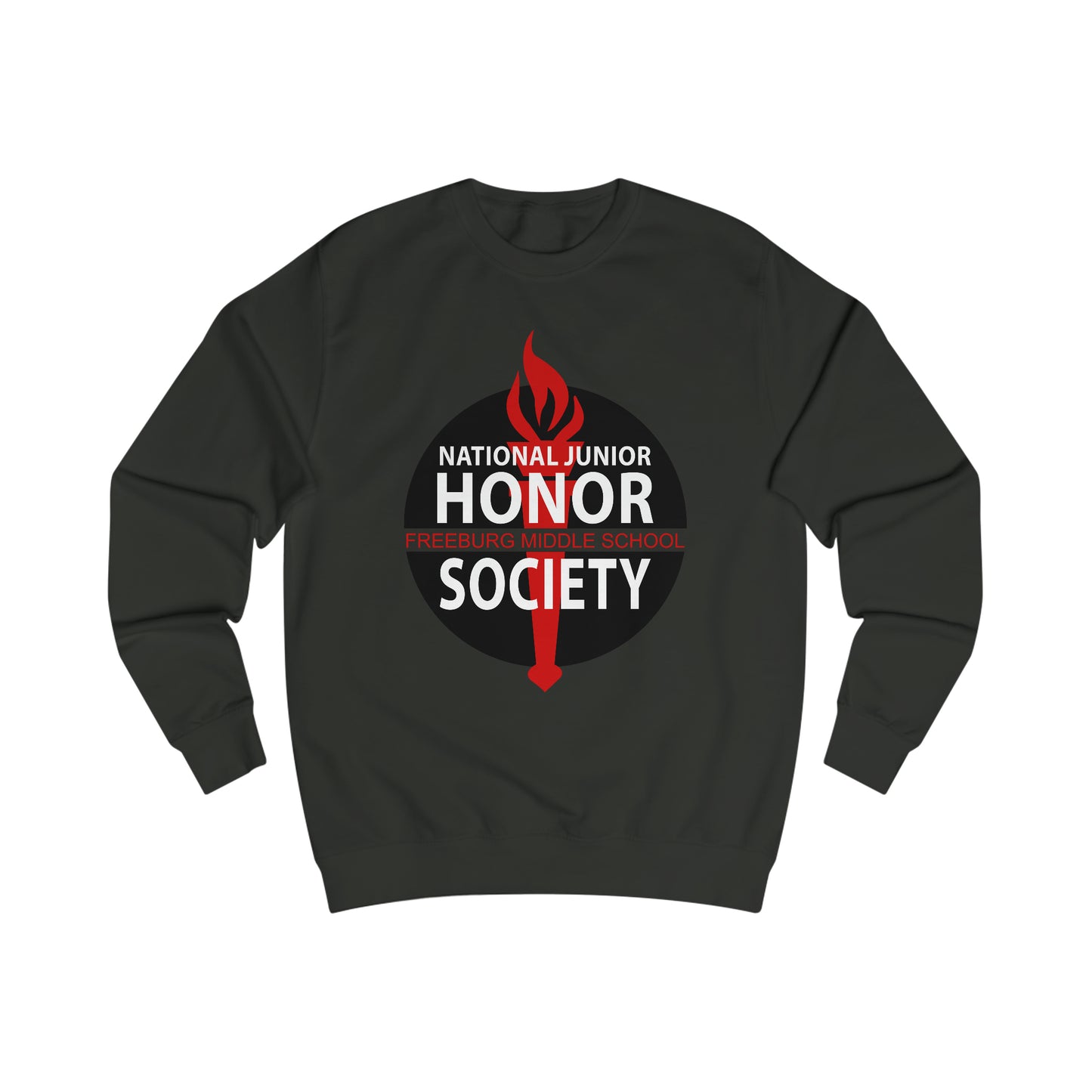 Freeburg Middle School Black Red and White NJHS National Junior Honor Society Red Torch Logo Unisex Heavy Blend™ Crewneck Sweatshirt