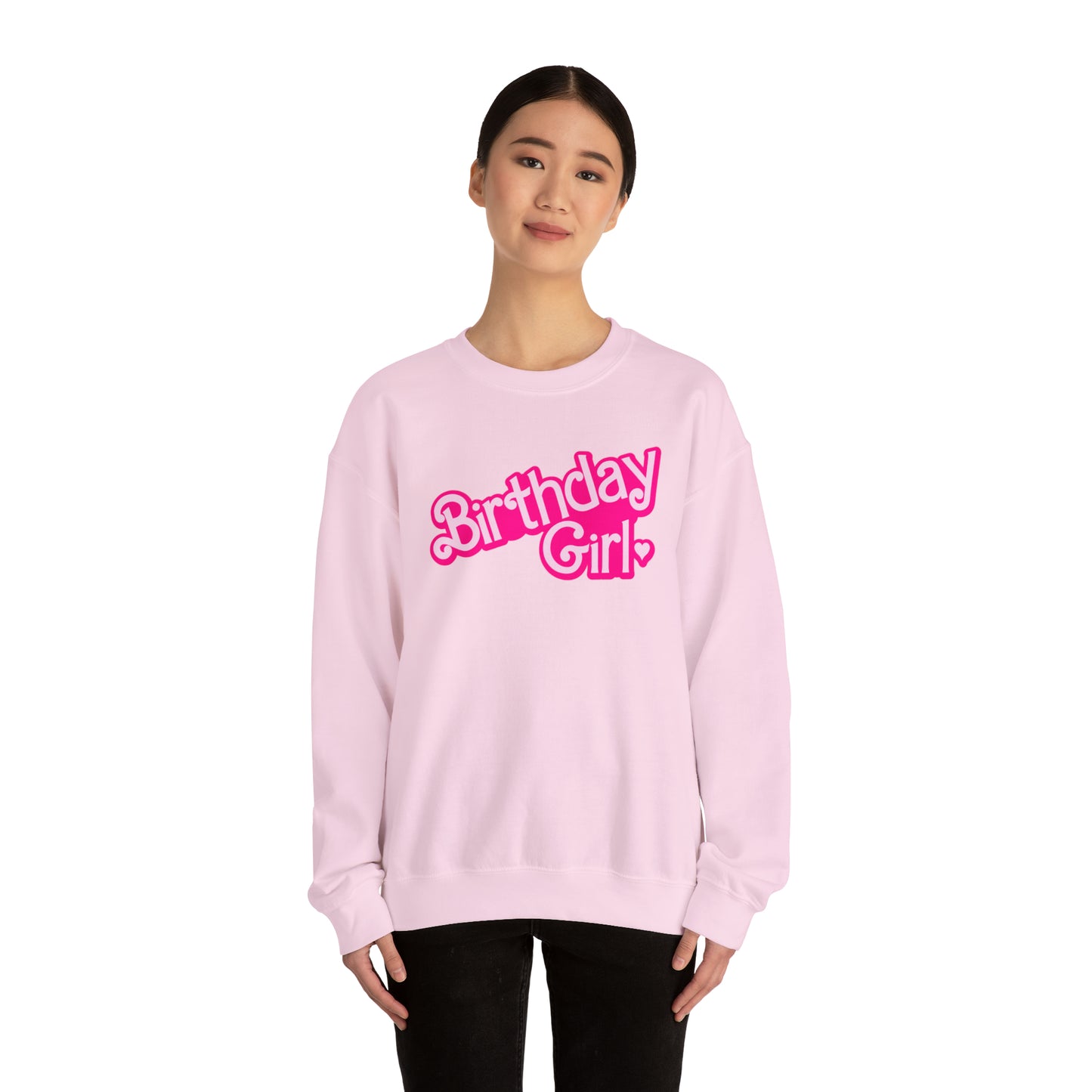 Birthday Girl with Hot Pink Barbie Font Heavy Blend™ Crewneck Sweatshirt
