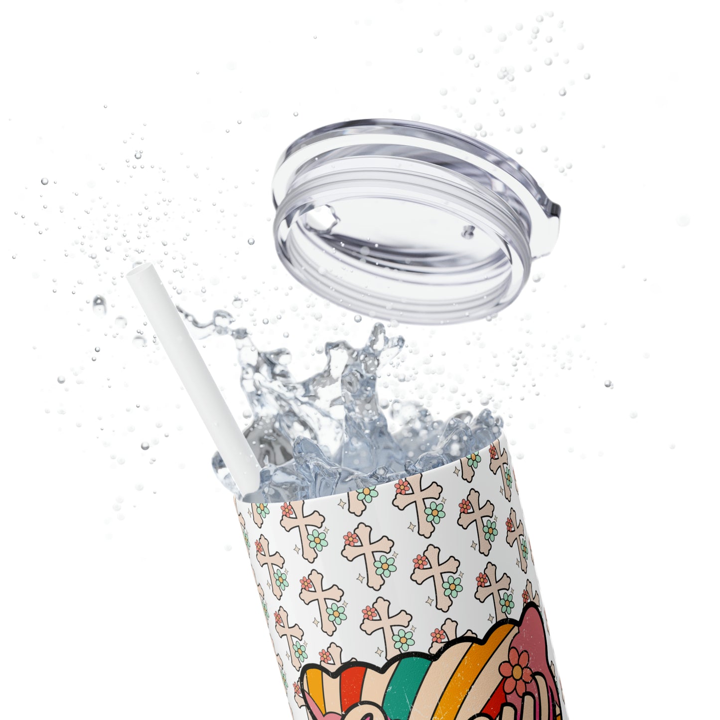 Grow in Grace with Daisy Crosses Christian Skinny Tumbler with Straw, 20oz