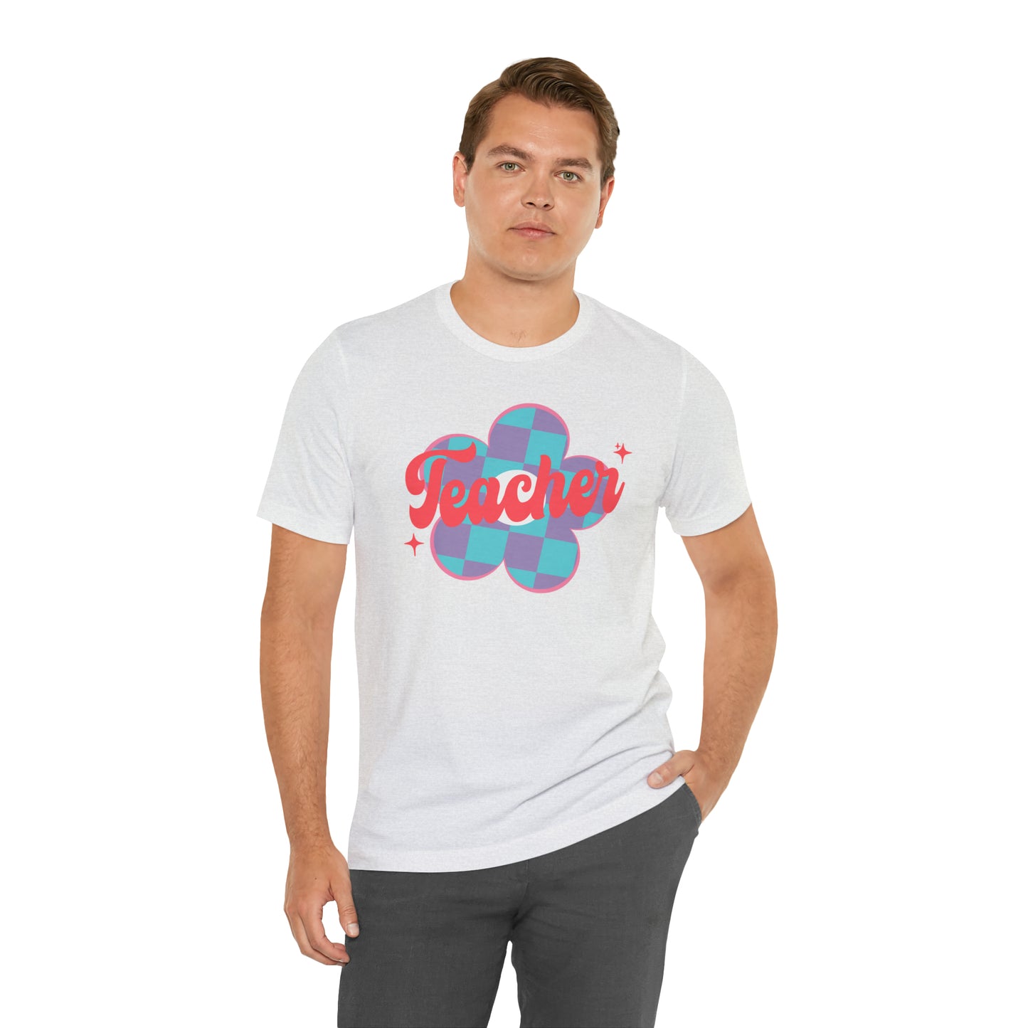 Purple and Blue Plaid Daisey Teacher T-Shirt