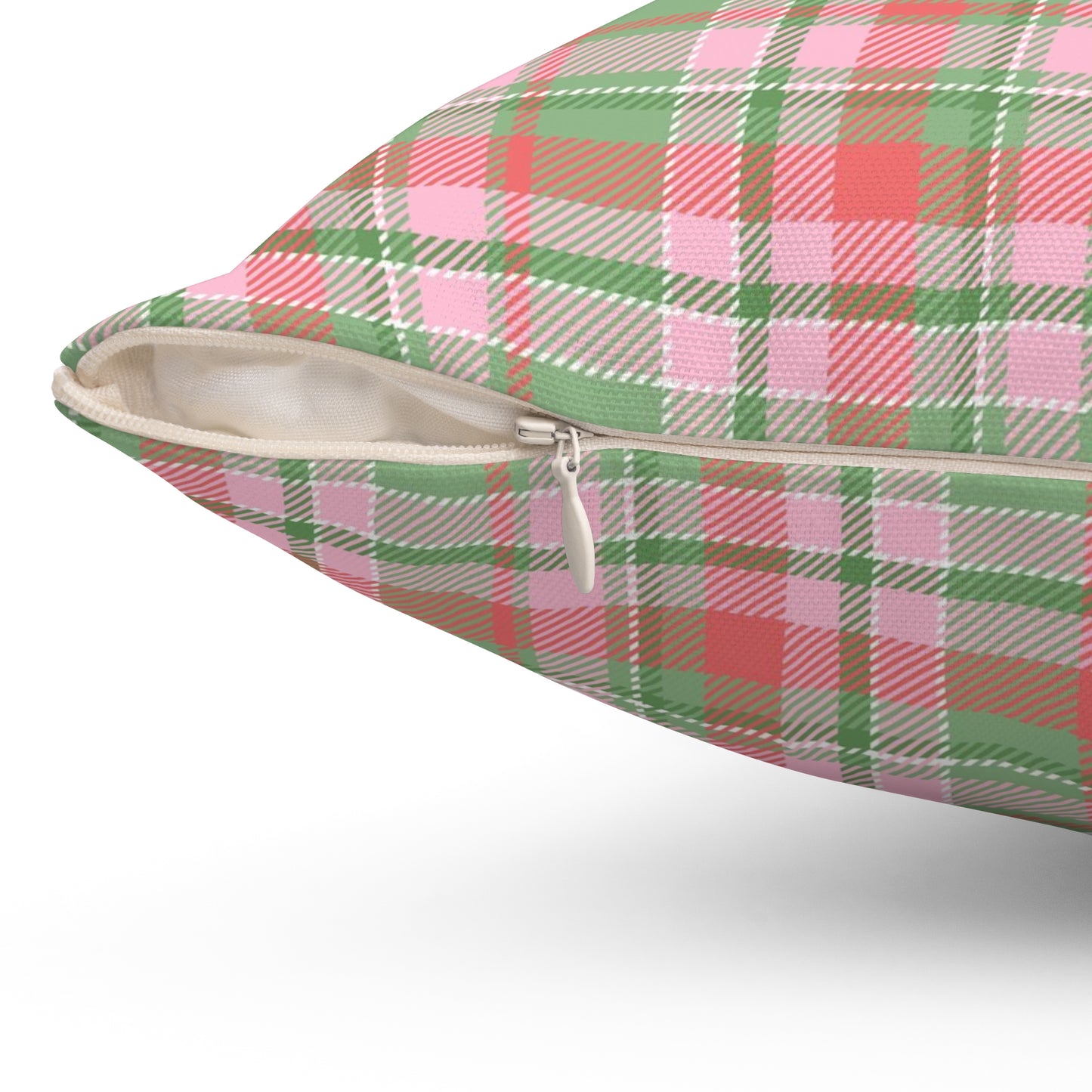 Christmas Pink Plaid/ Holiday Polyester Square Pillow