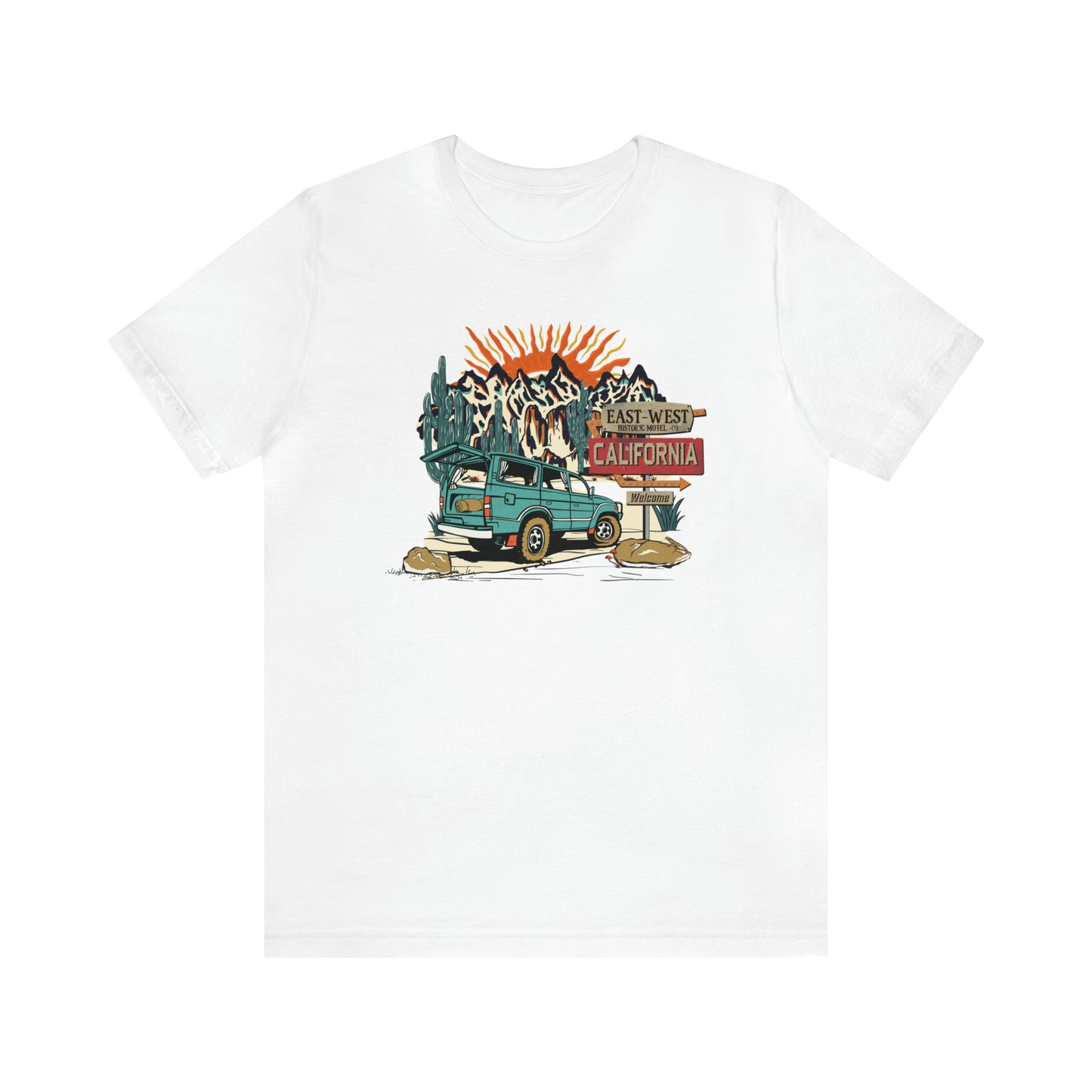 Vintage Mountain Scene with Bronco Unisex Jersey Short Sleeve Tee