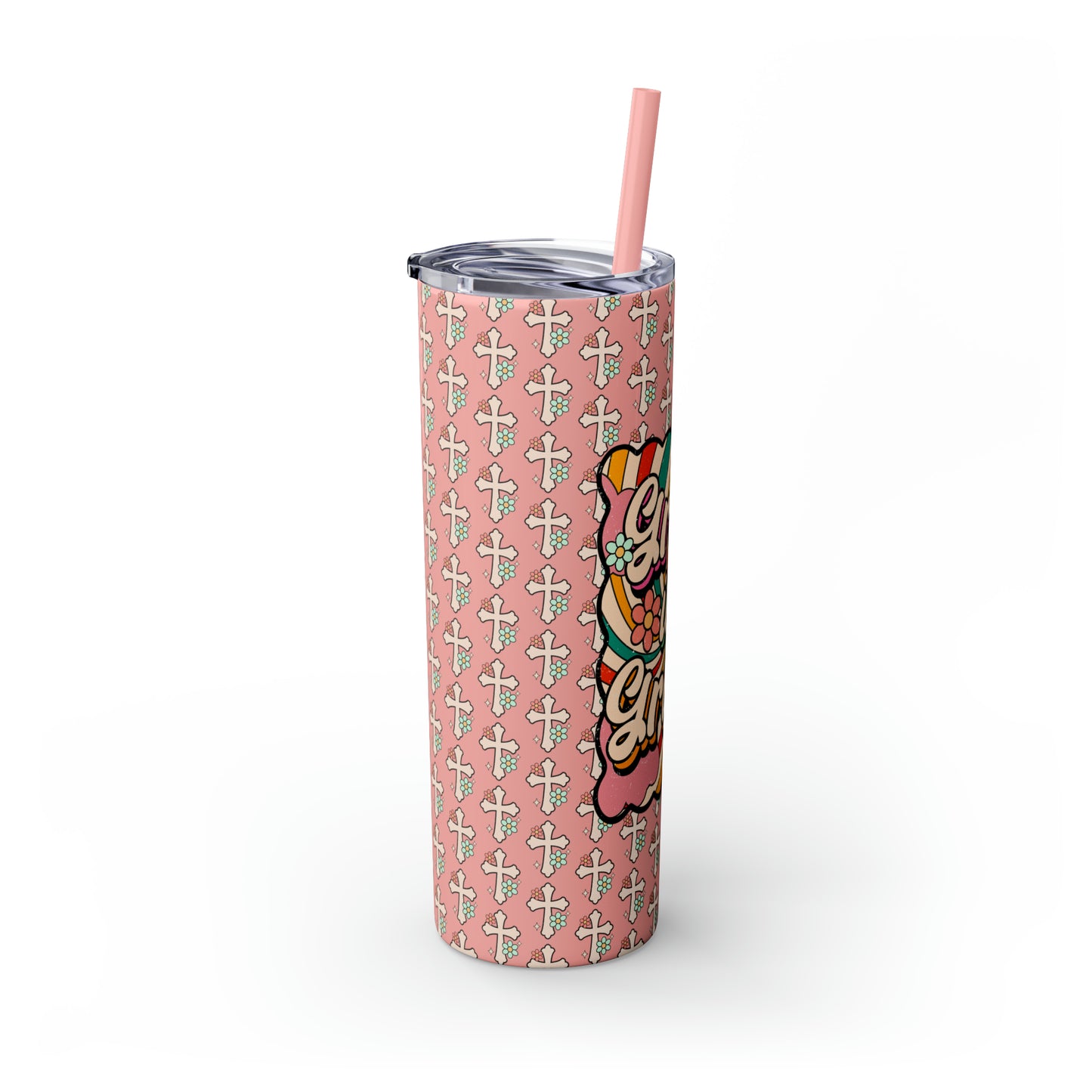 Grow in Grace with Daisy Crosses Christian Skinny Tumbler with Straw, 20oz