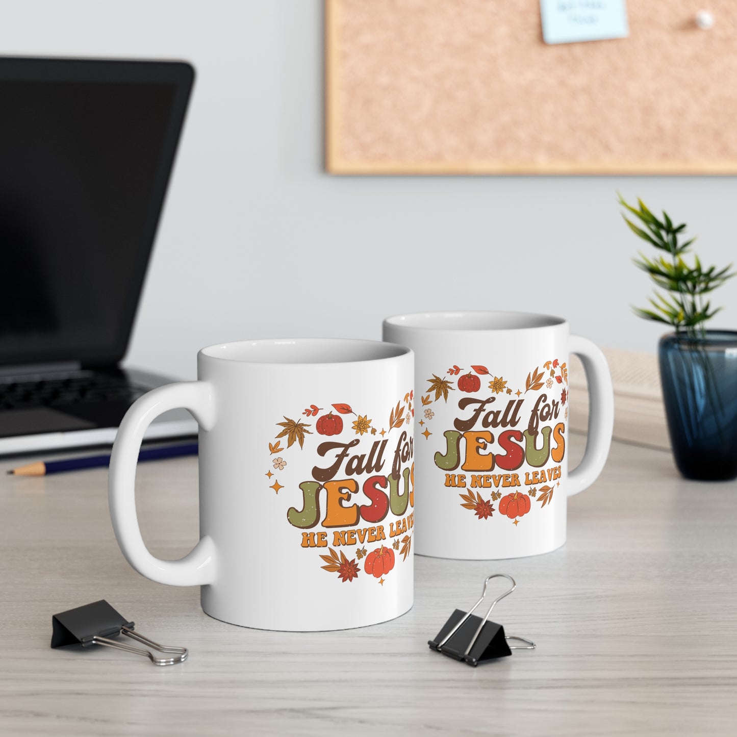 Fall for Jesus Heart Made of Leaves Ceramic Mug 11oz