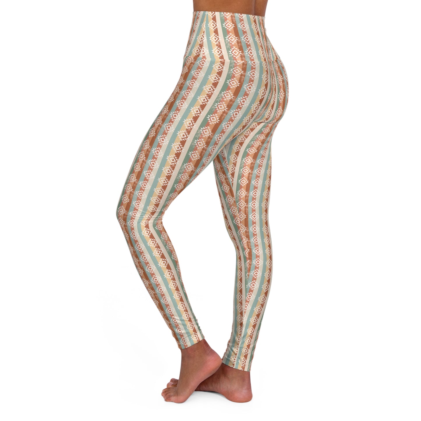 Aztec Brown Boho High Waisted White Yoga Leggings