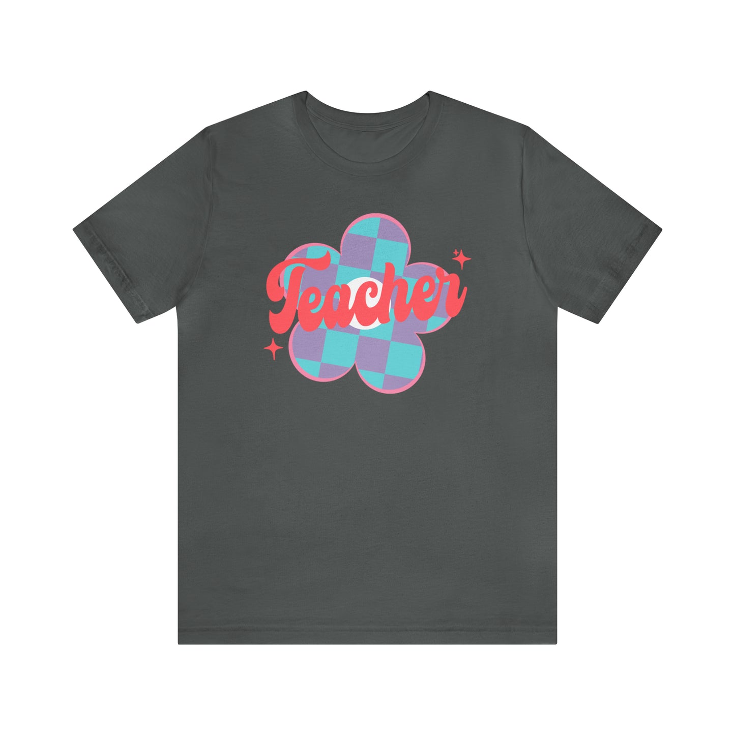 Purple and Blue Plaid Daisey Teacher T-Shirt