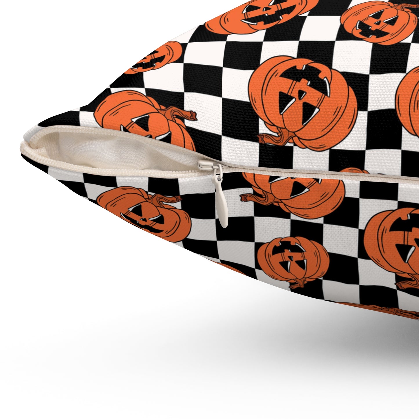 Pumpkin Checkerboard Fall/ Halloween Spun Polyester Square Pillow