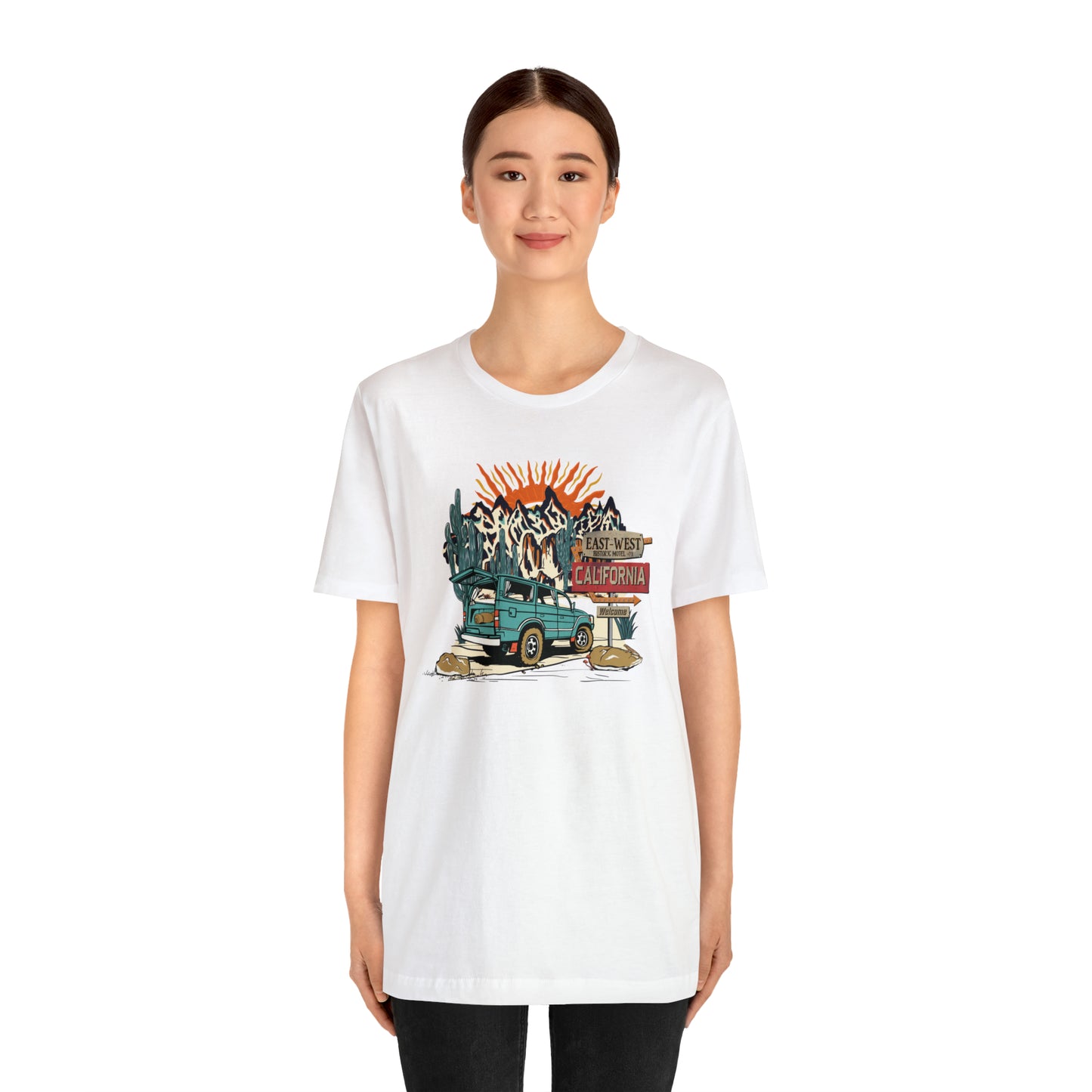 Vintage Mountain Scene with Bronco Unisex Jersey Short Sleeve Tee