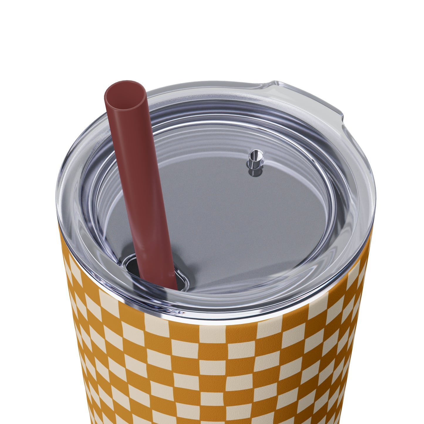 Boho Golden Checkerboard Print Skinny Tumbler with Straw, 20oz