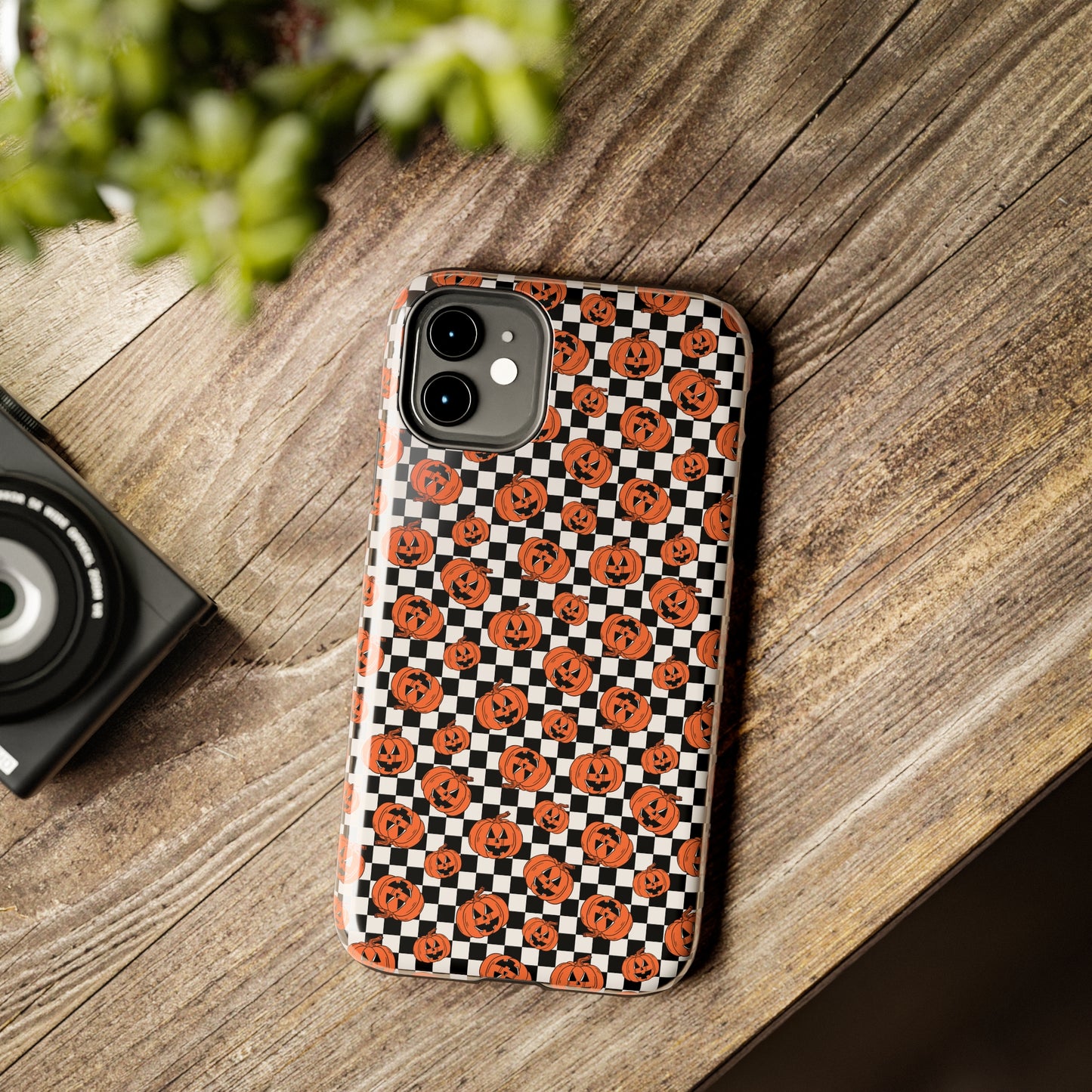Pumpkin / Jack-O-Lantern Checkerboard Halloween/ Fall Patterned Tough Phone Cases